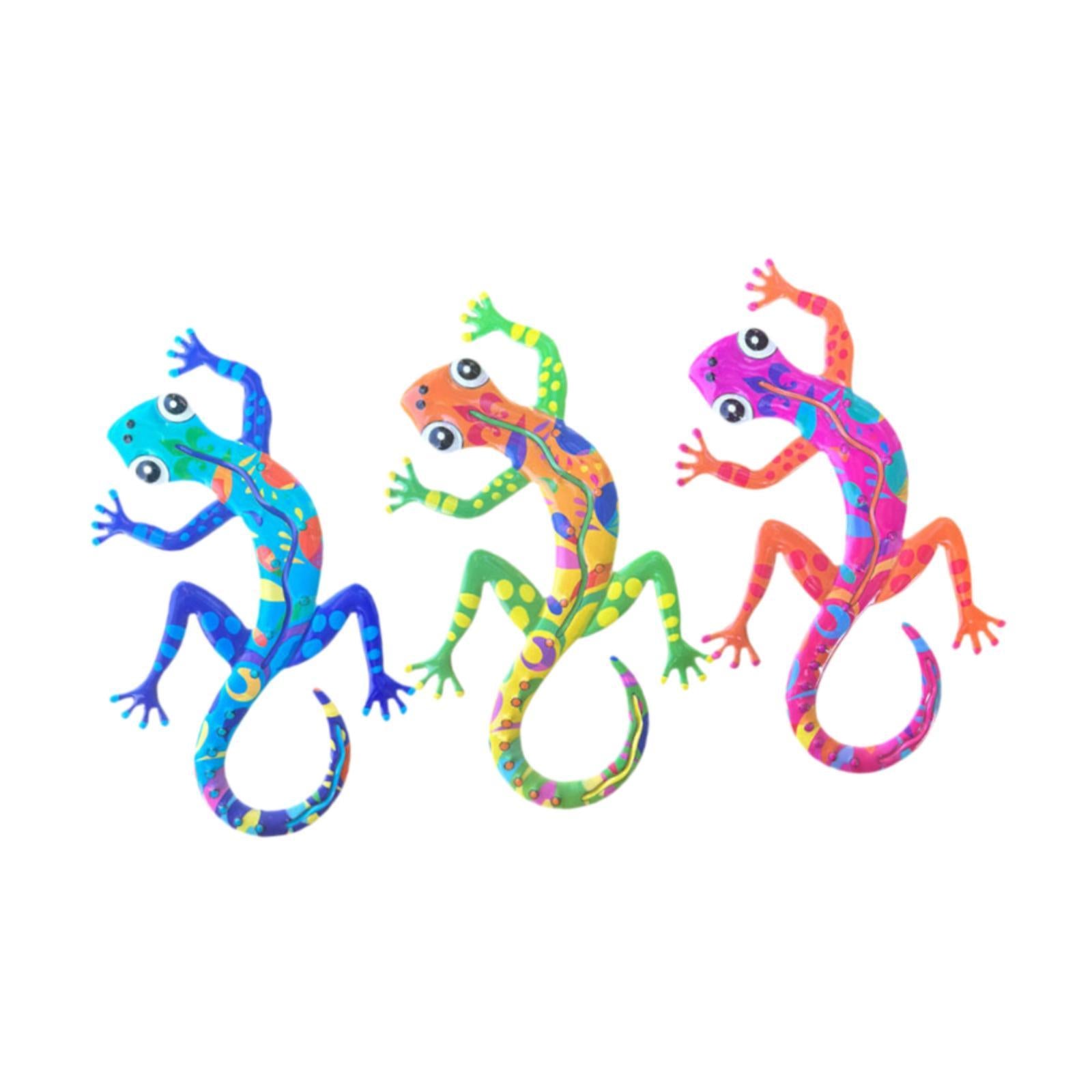 3Pcs Gecko Wall Decor Metal Art Outdoor Porch Lawn Lizard Hanging Sculptures