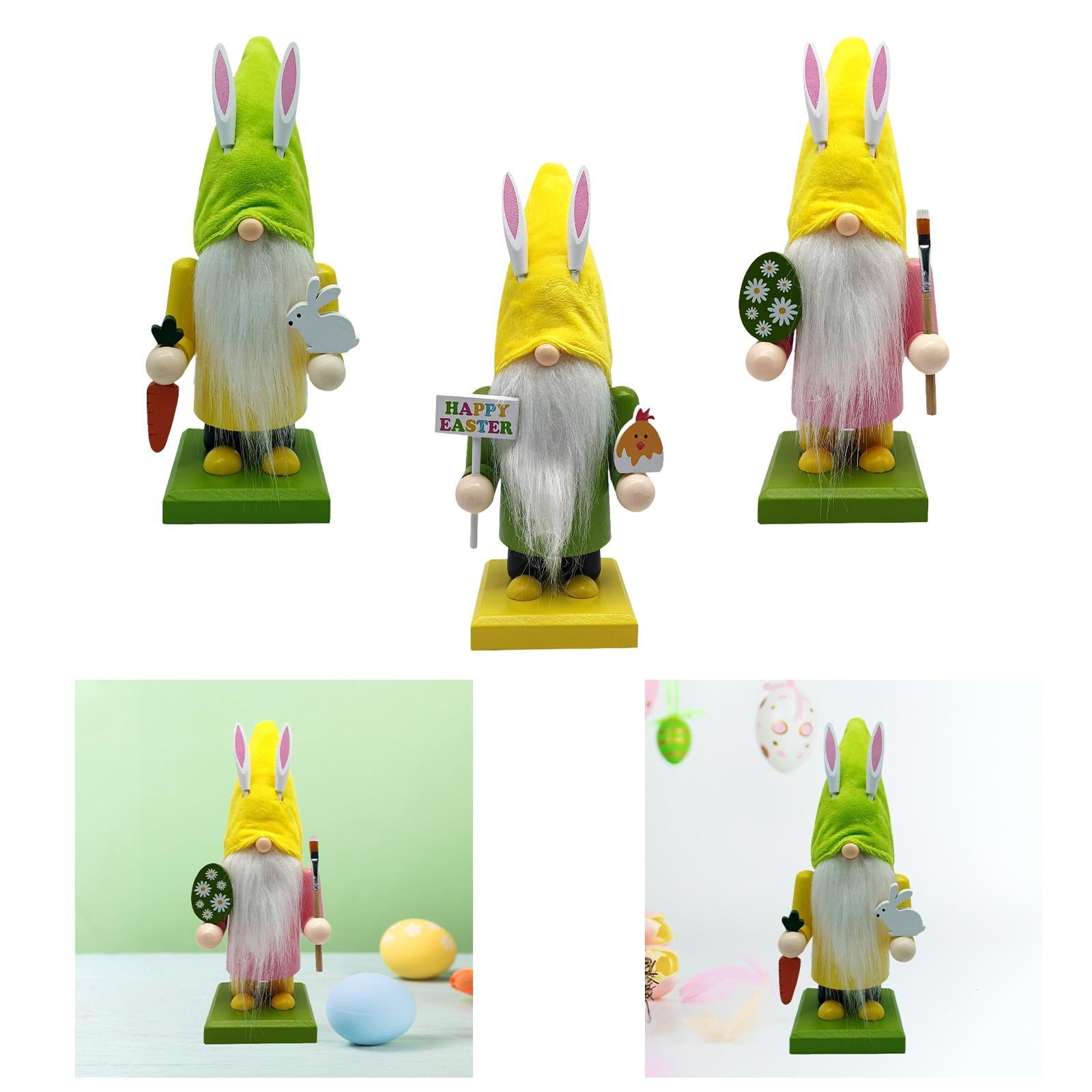 Easter Bunny Gnome Figurine Desktop Ornament for Bedroom Living Room Holiday Yellow