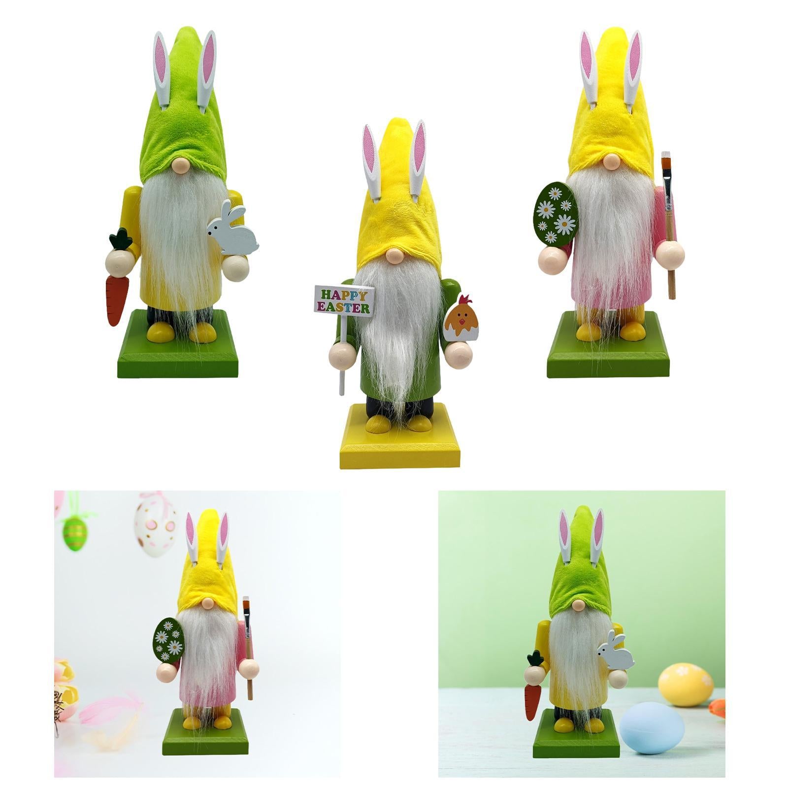Easter Bunny Gnome Figurine Desktop Ornament for Bedroom Living Room Holiday Yellow