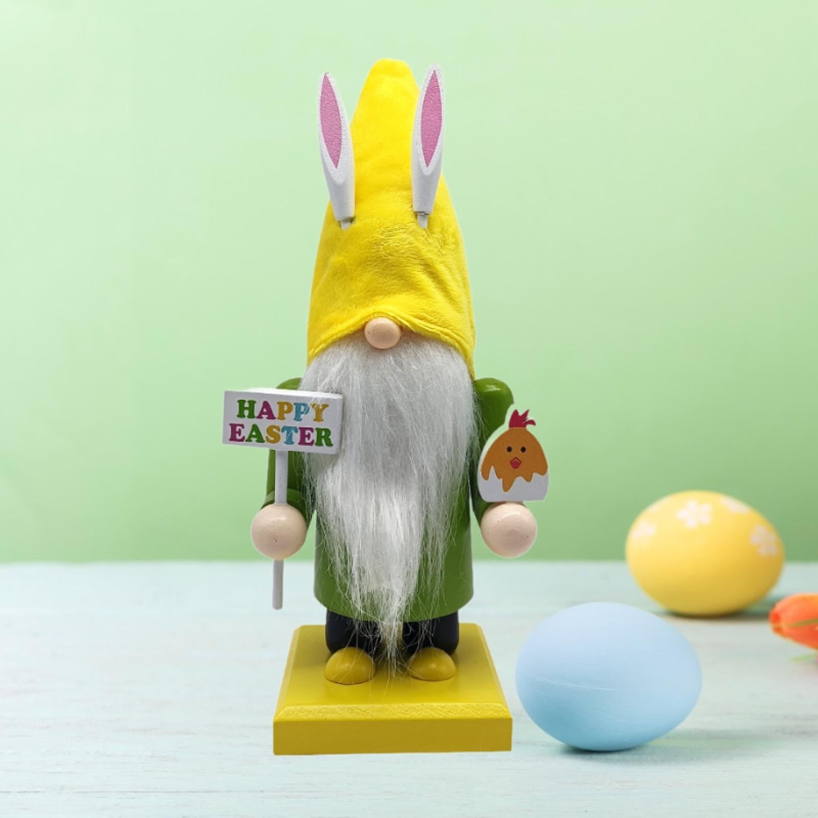 Easter Bunny Gnome Figurine Desktop Ornament for Bedroom Living Room Holiday Green