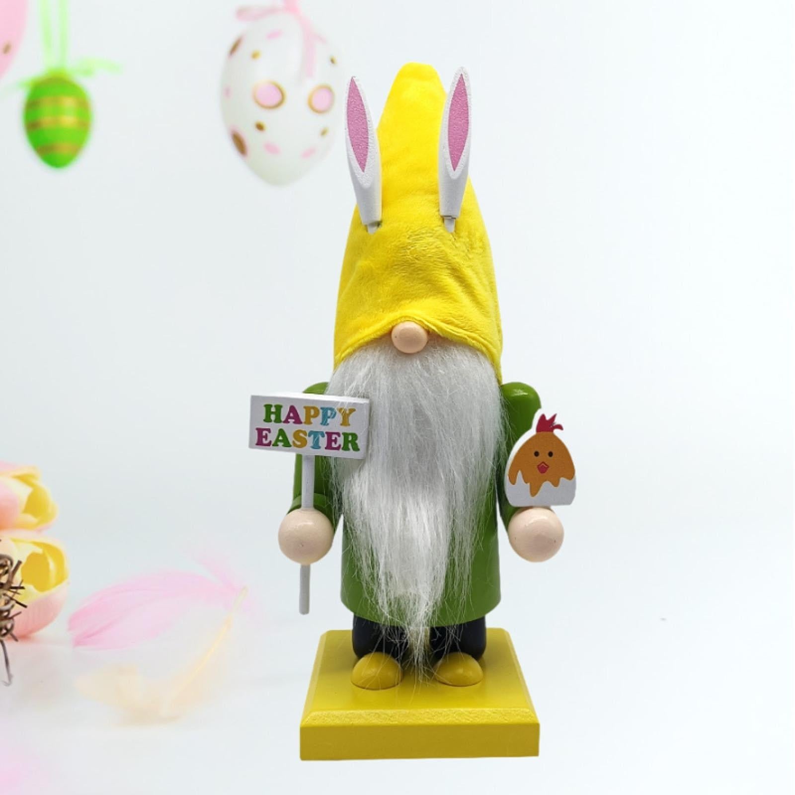 Easter Bunny Gnome Figurine Desktop Ornament for Bedroom Living Room Holiday Green