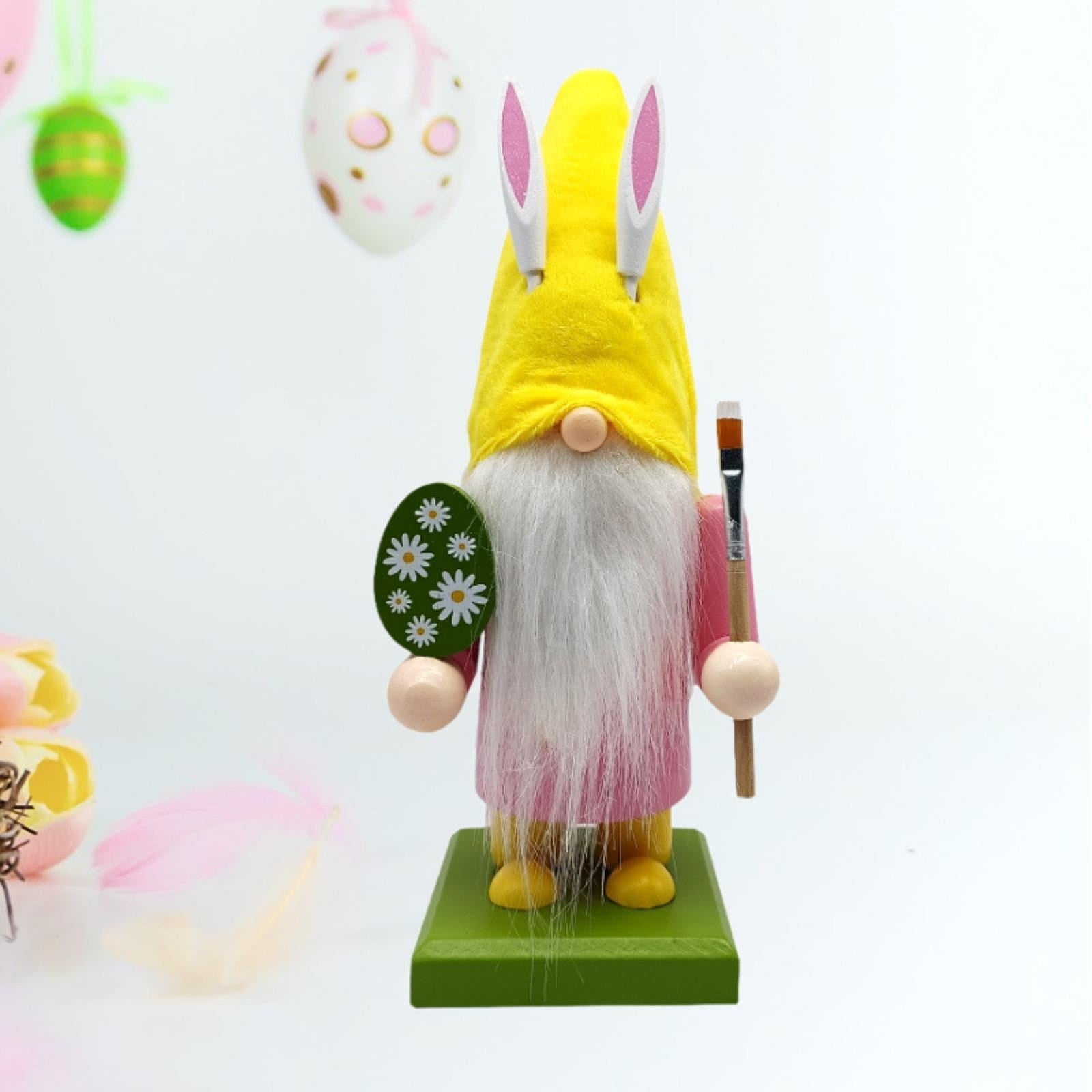 Easter Bunny Gnome Figurine Desktop Ornament for Bedroom Living Room Holiday Pink