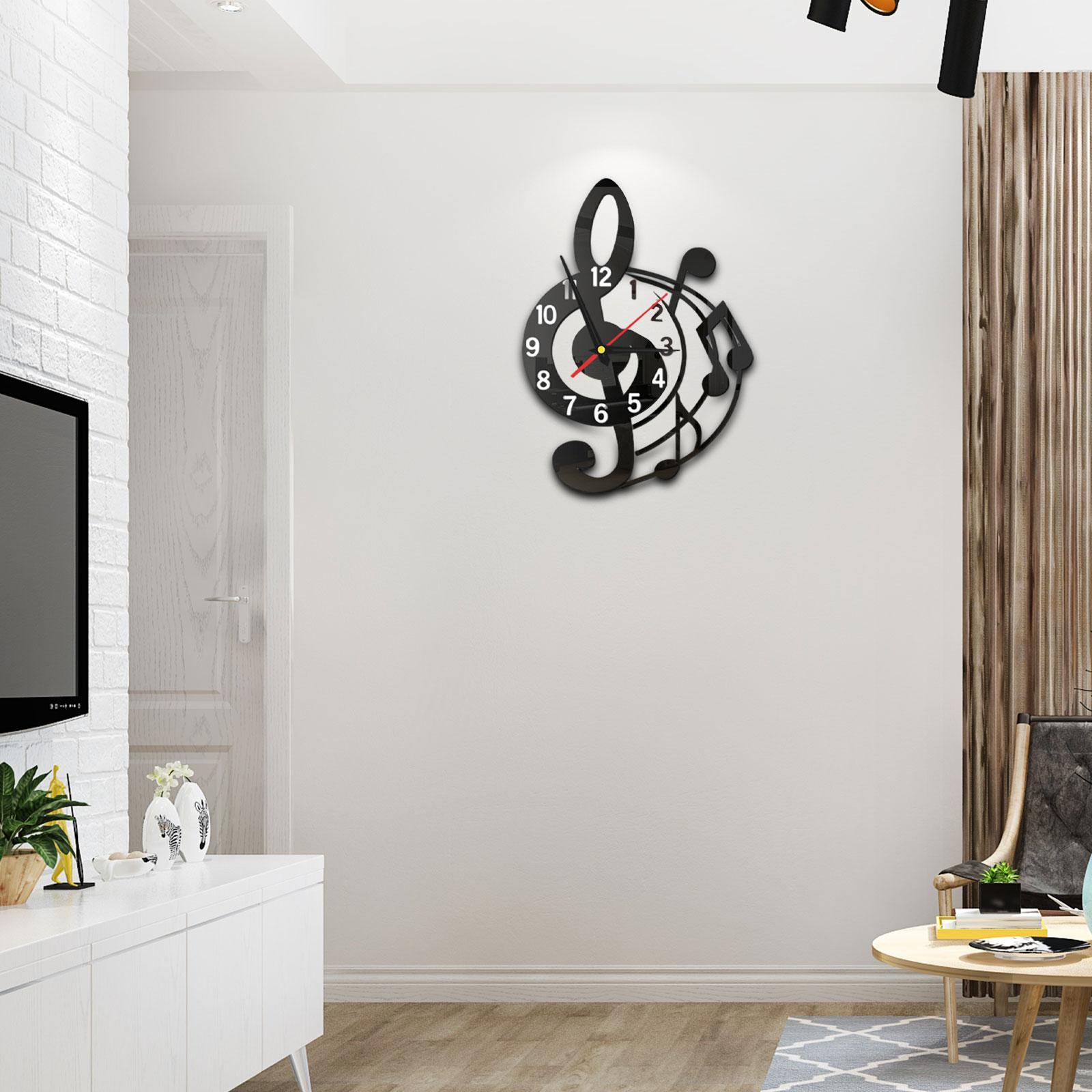Wall Clock Musical Note Design Decor for Bedroom Living Room Home Decoration Black