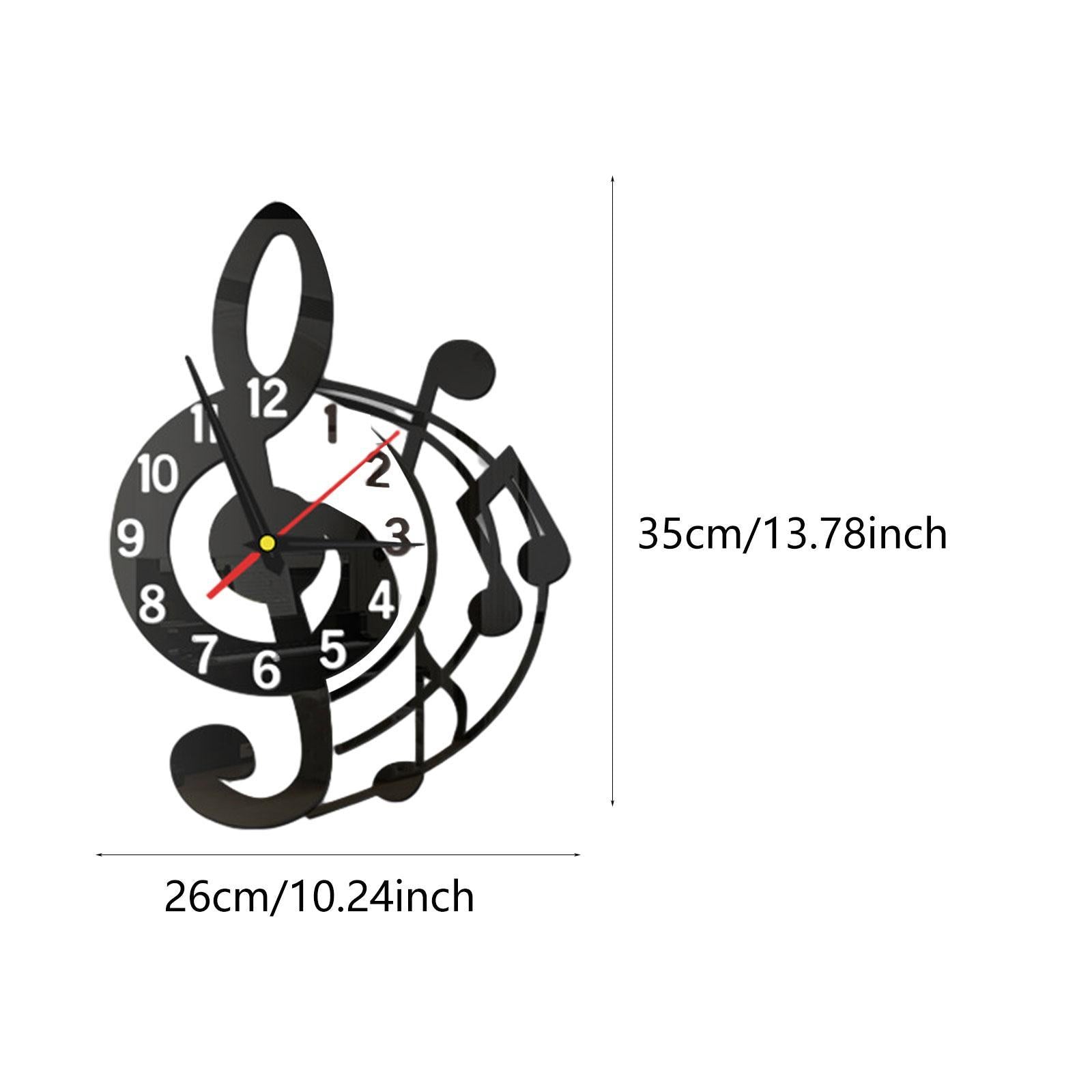 Wall Clock Musical Note Design Decor for Bedroom Living Room Home Decoration Black