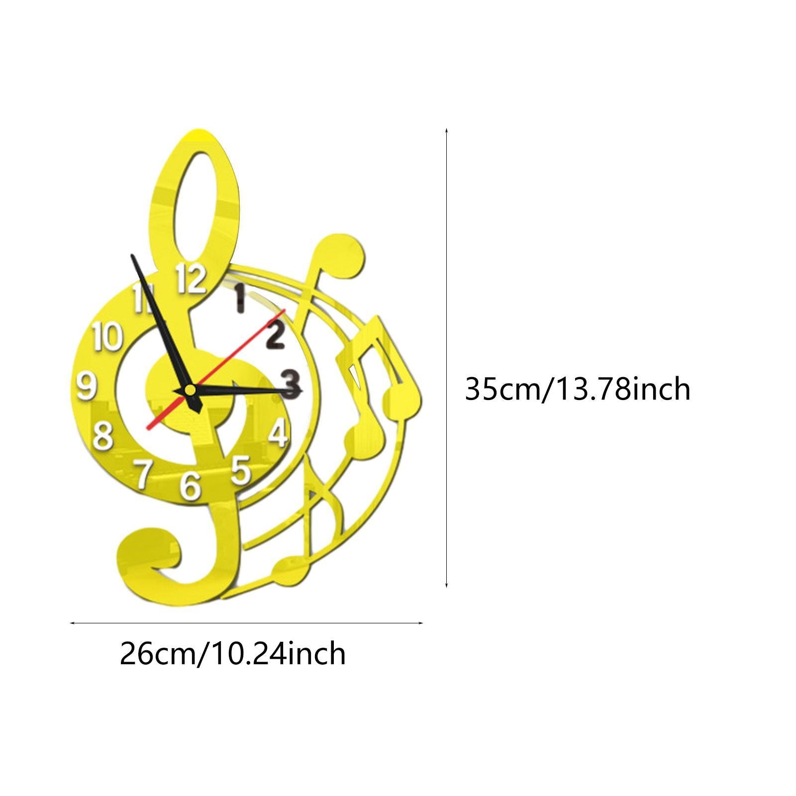 Wall Clock Musical Note Design Decor for Bedroom Living Room Home Decoration Golden
