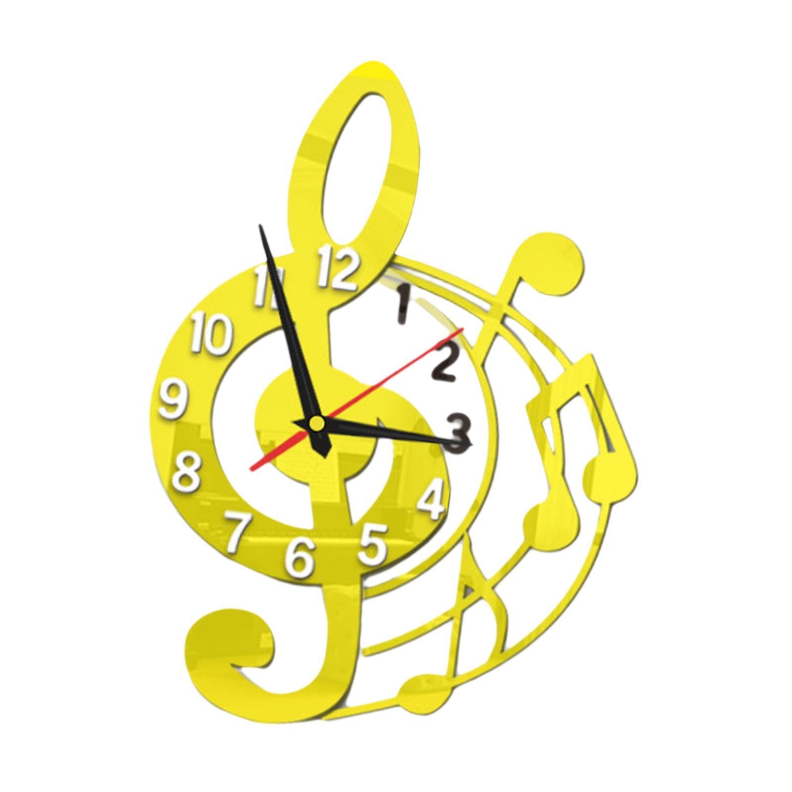 Wall Clock Musical Note Design Decor for Bedroom Living Room Home Decoration Golden