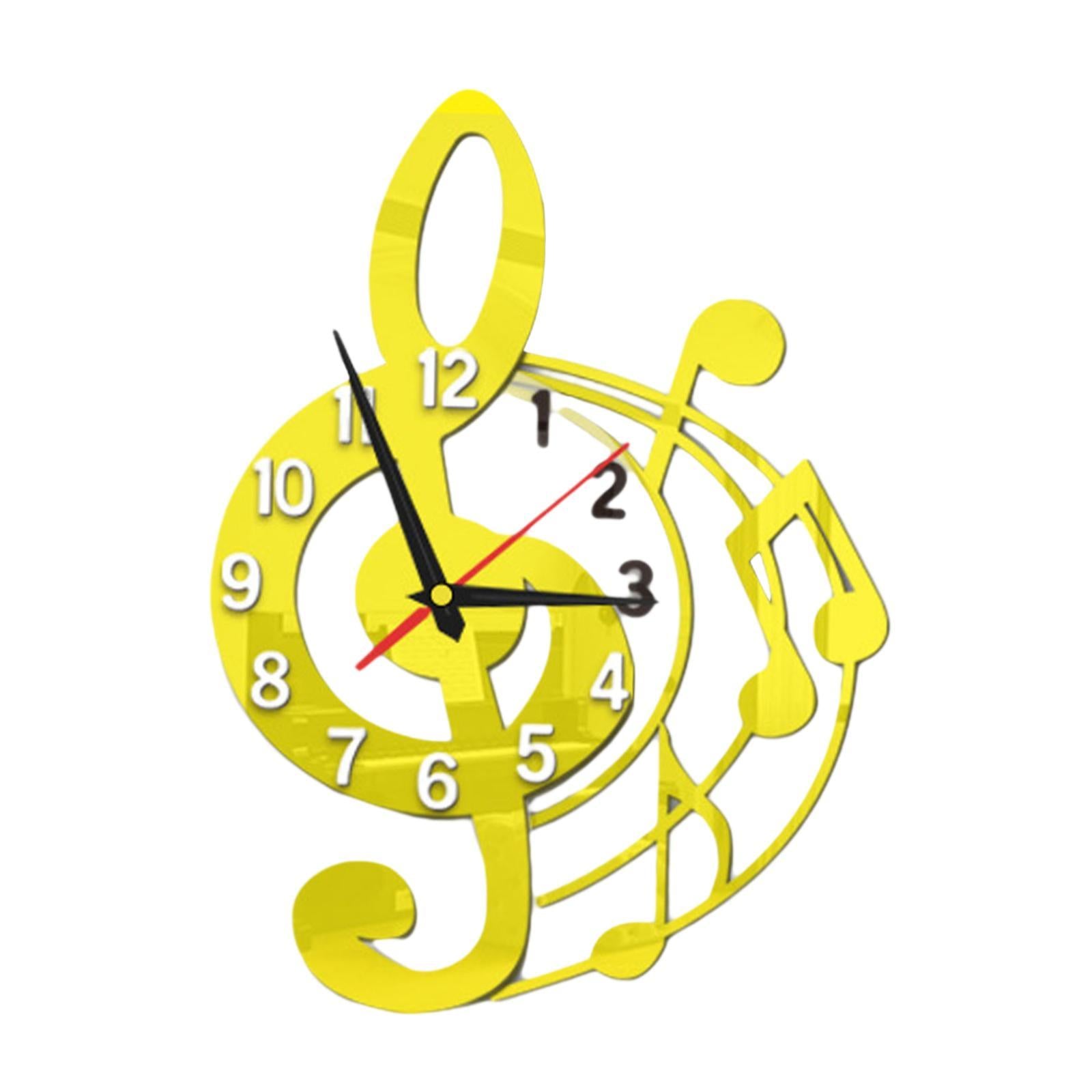 Wall Clock Musical Note Design Decor for Bedroom Living Room Home Decoration Golden