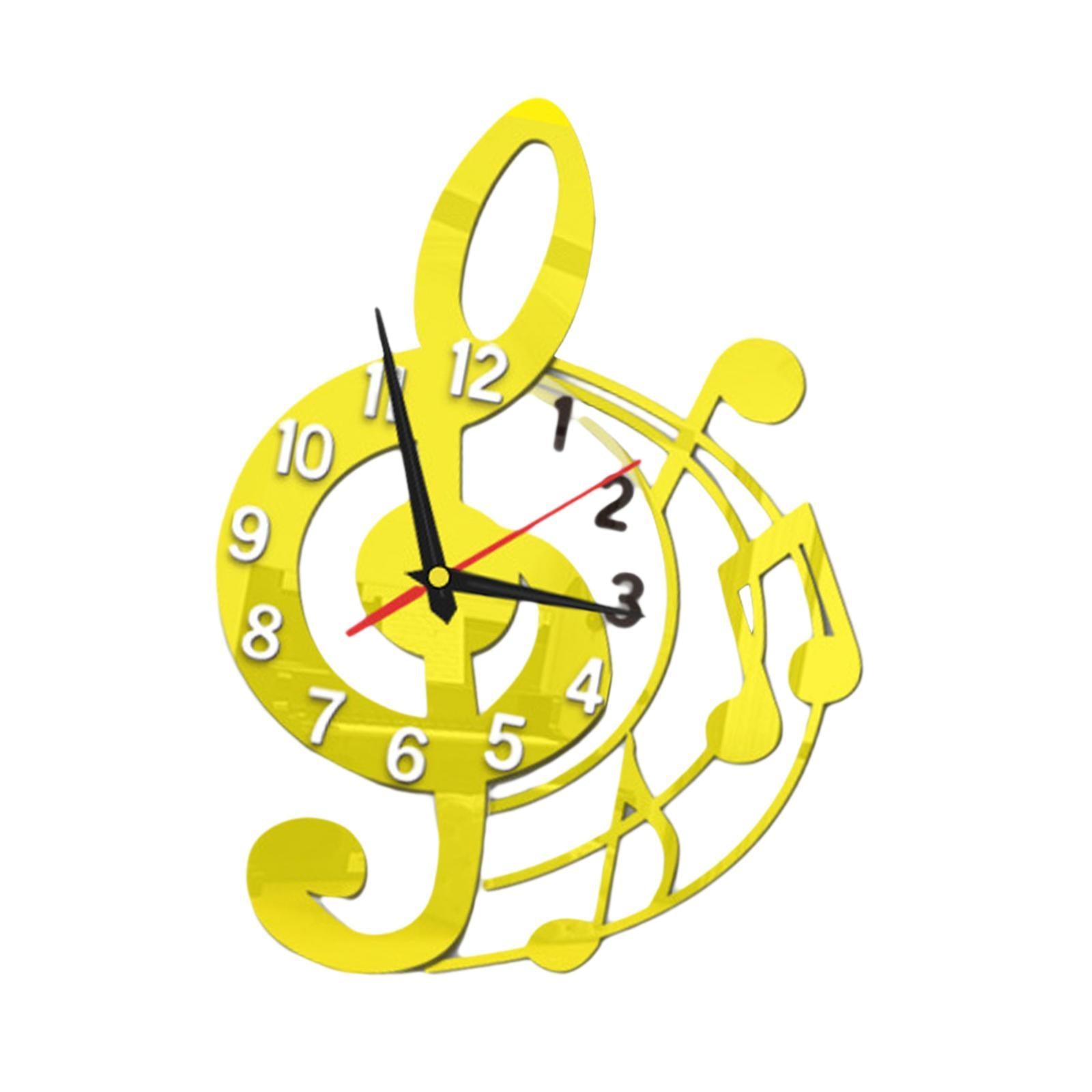 Wall Clock Musical Note Design Decor for Bedroom Living Room Home Decoration Golden
