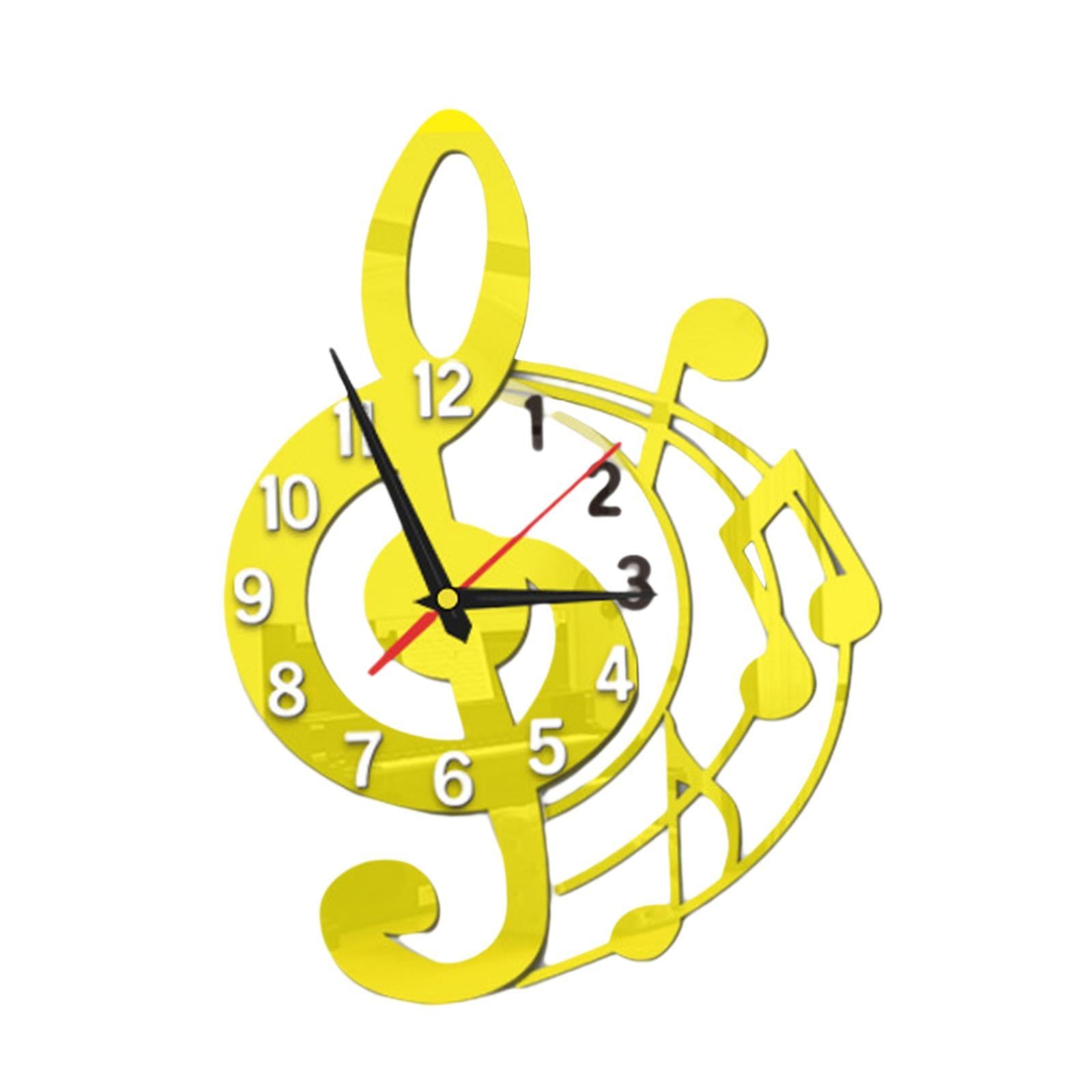 Wall Clock Musical Note Design Decor for Bedroom Living Room Home Decoration Golden