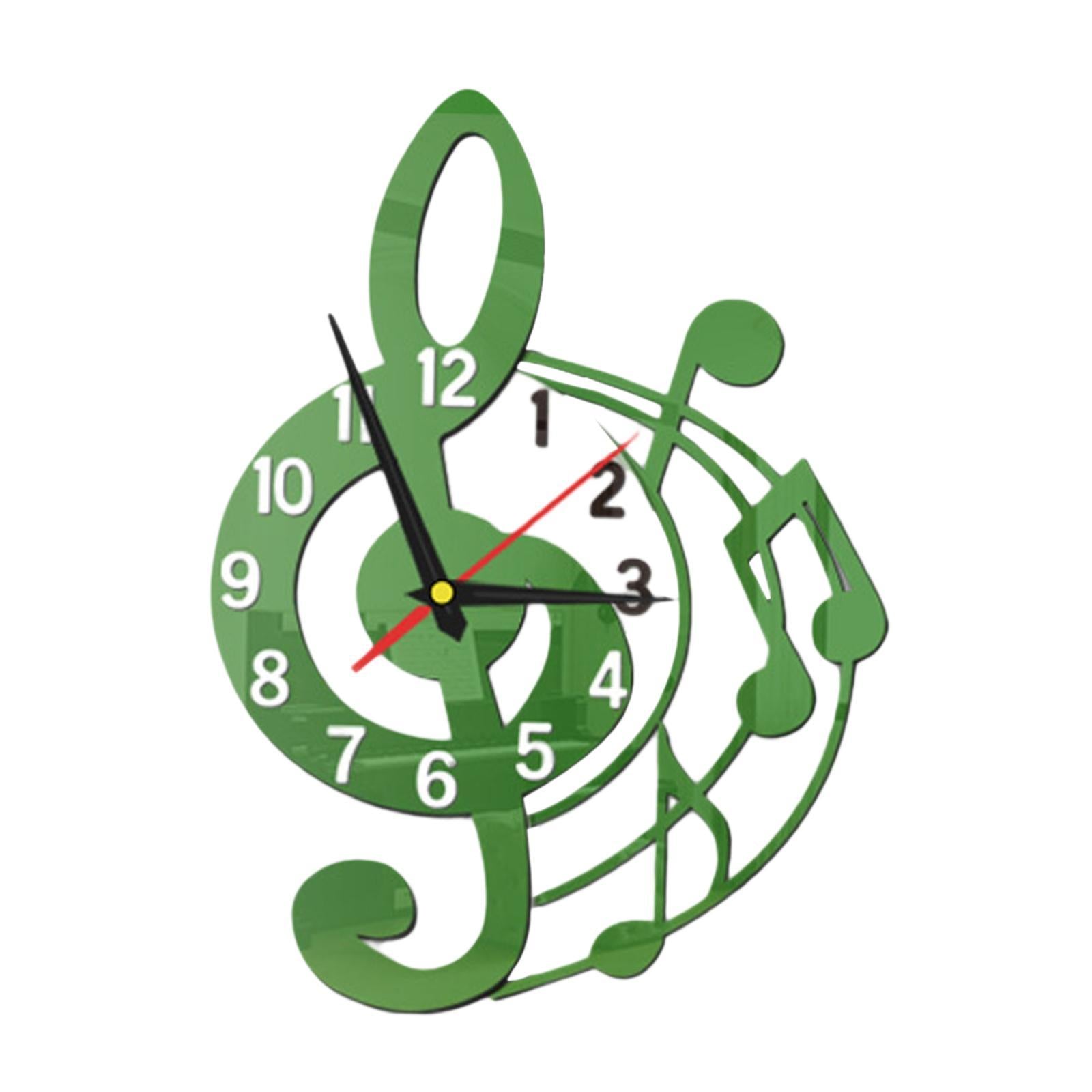 Wall Clock Musical Note Design Decor for Bedroom Living Room Home Decoration Green