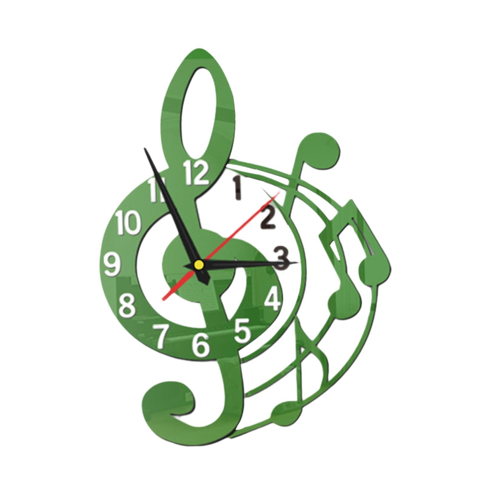 Wall Clock Musical Note Design Decor for Bedroom Living Room Home Decoration Green