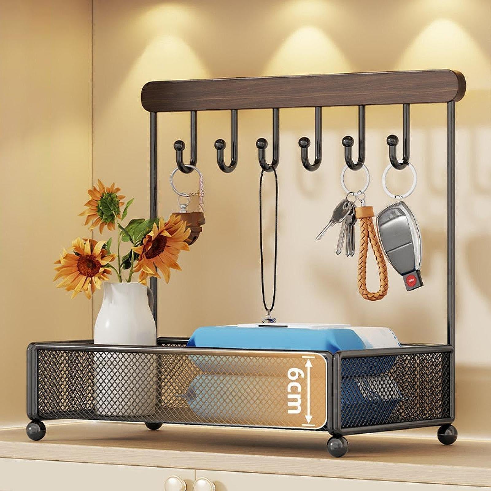 Jewelry Bowl for Entryway Table Watches Jewelry Dish with 6 Hooks Key Holder