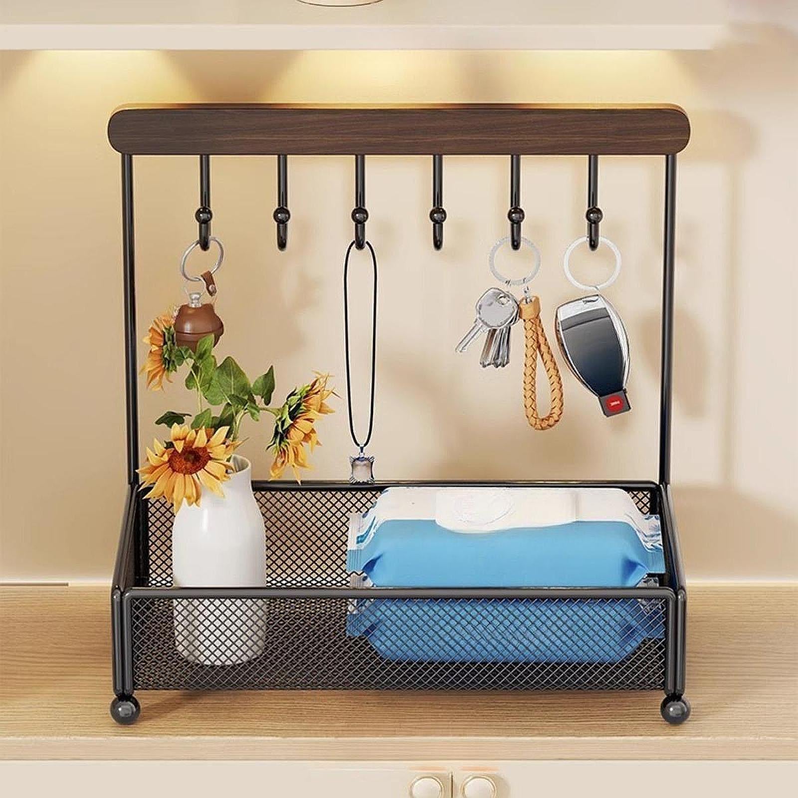 Jewelry Bowl for Entryway Table Watches Jewelry Dish with 6 Hooks Key Holder