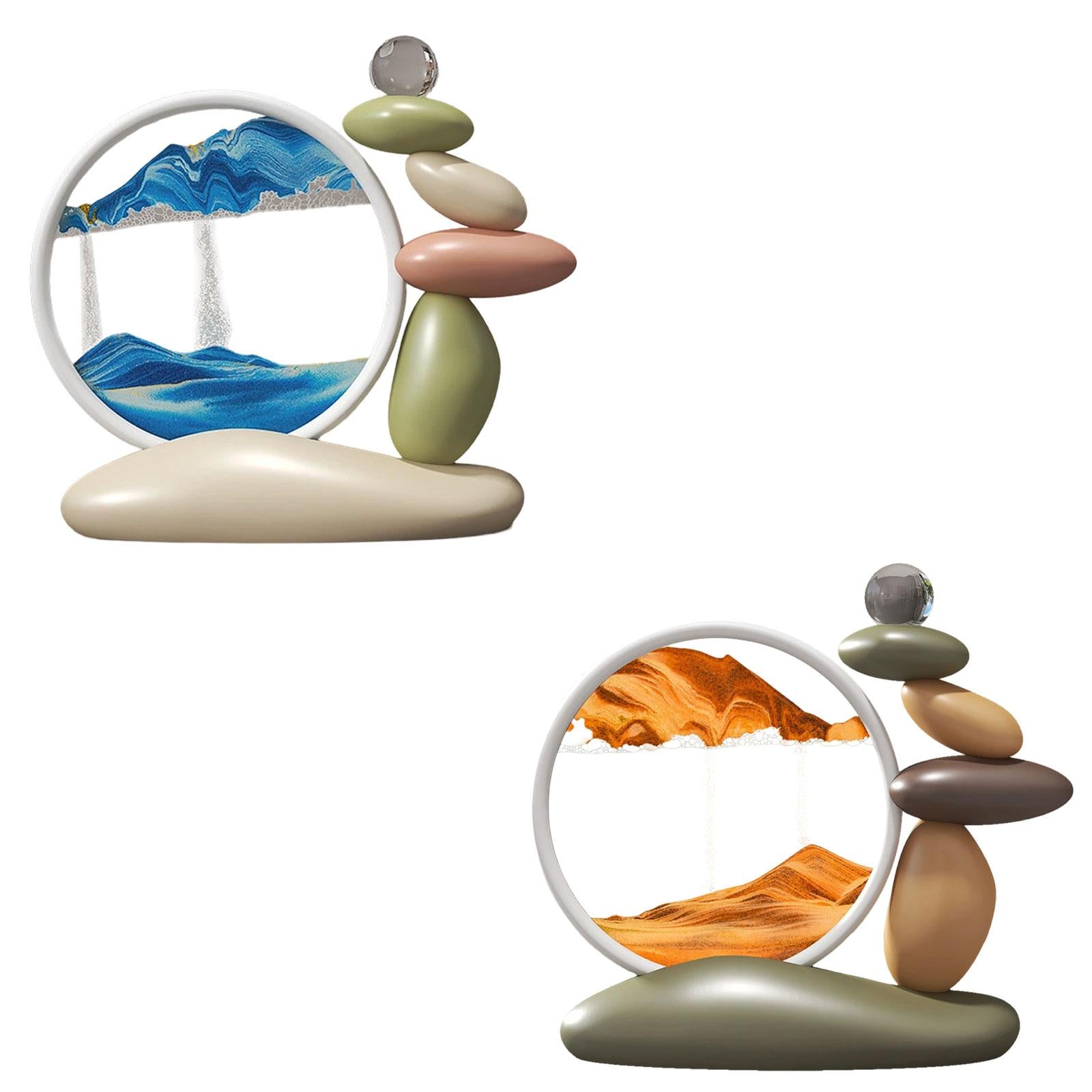 Moving Sand Art Lightweight Landscape Scene with Stones Figurine for Dresser Blue