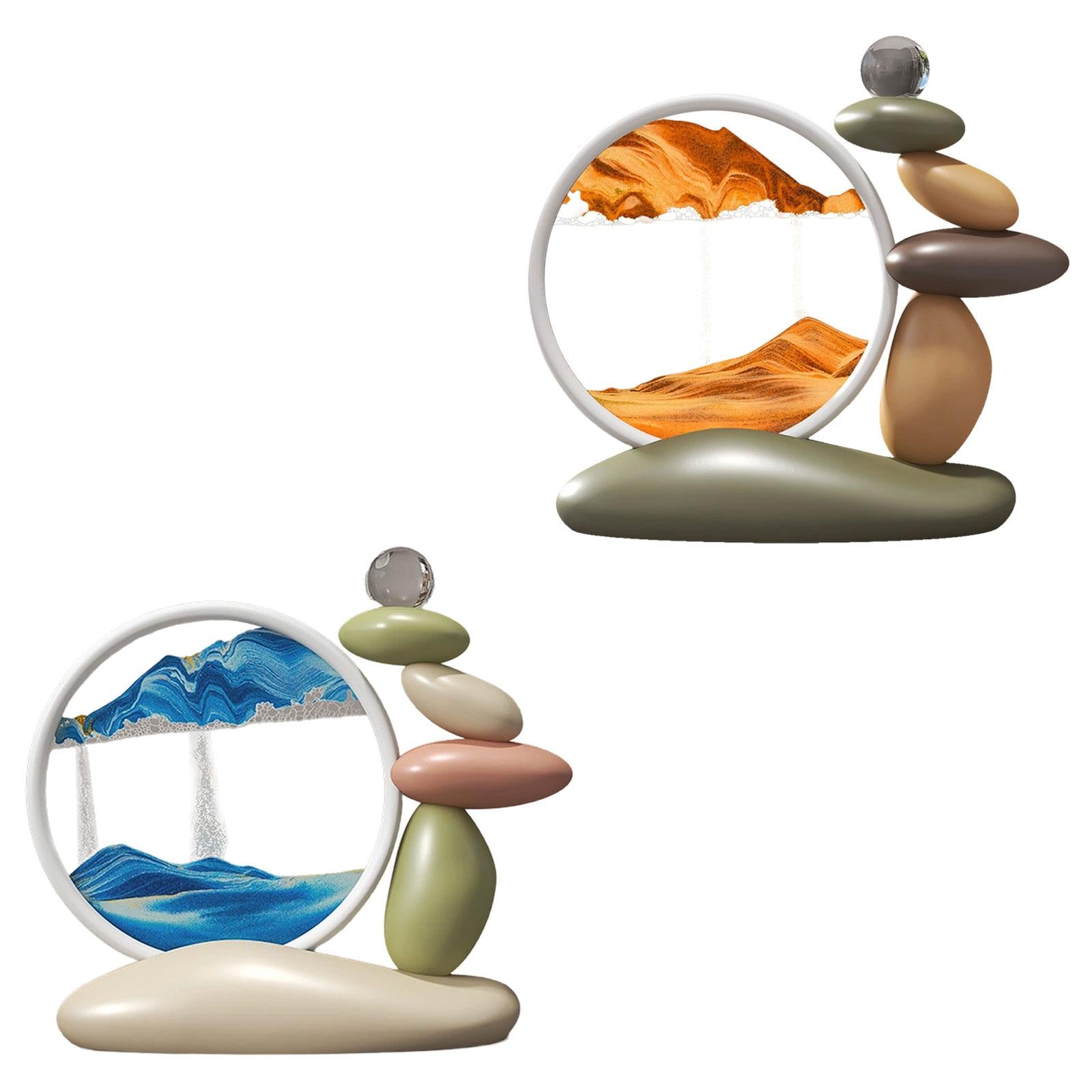 Moving Sand Art Lightweight Landscape Scene with Stones Figurine for Dresser Blue