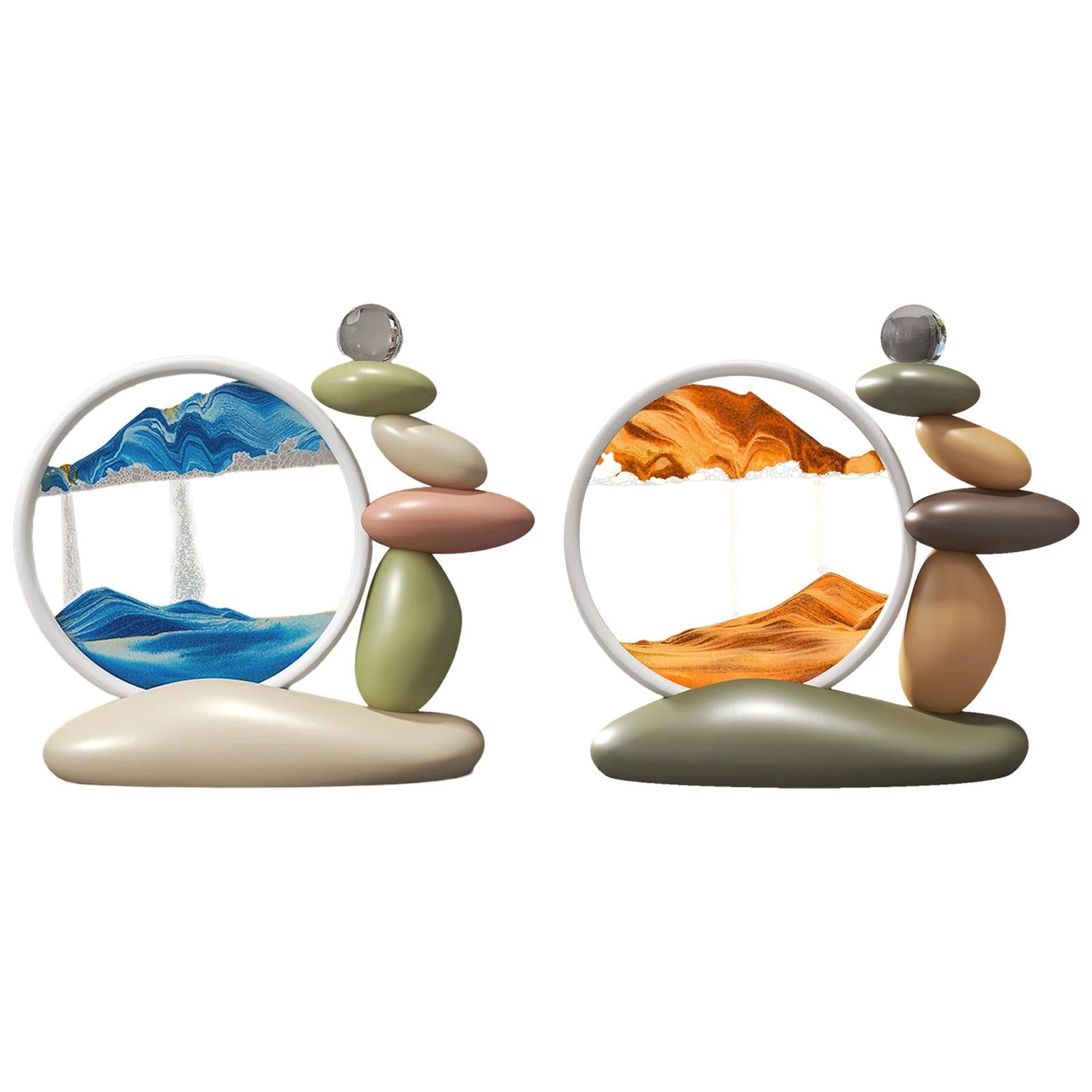 Moving Sand Art Lightweight Landscape Scene with Stones Figurine for Dresser Blue