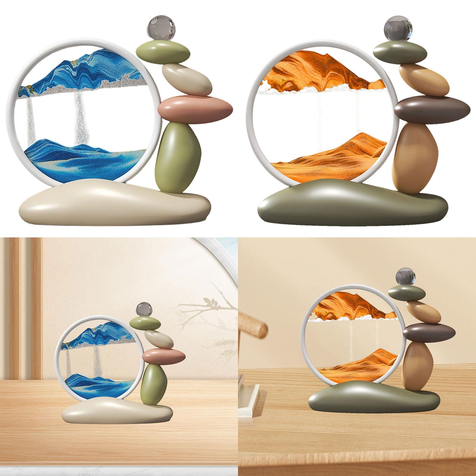 Moving Sand Art Lightweight Landscape Scene with Stones Figurine for Dresser Blue