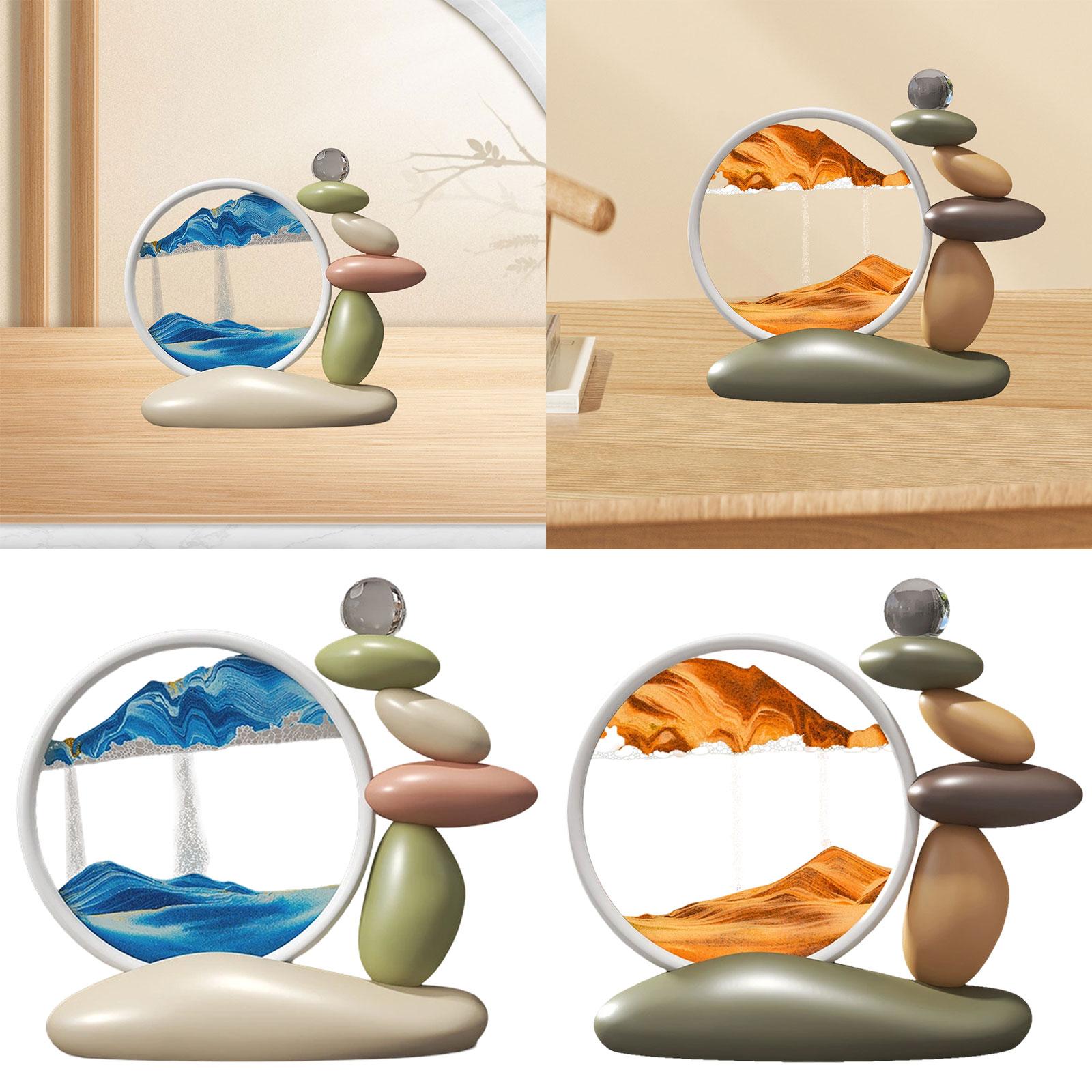 Moving Sand Art Lightweight Landscape Scene with Stones Figurine for Dresser Blue