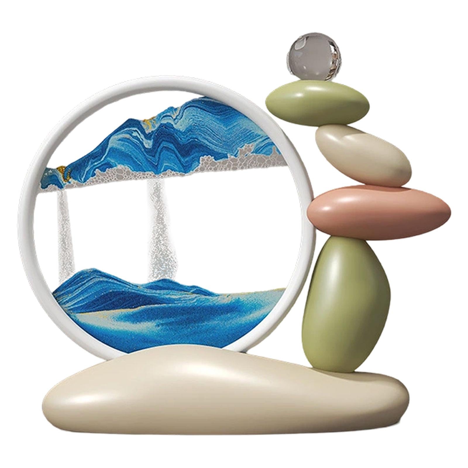 Moving Sand Art Lightweight Landscape Scene with Stones Figurine for Dresser Blue