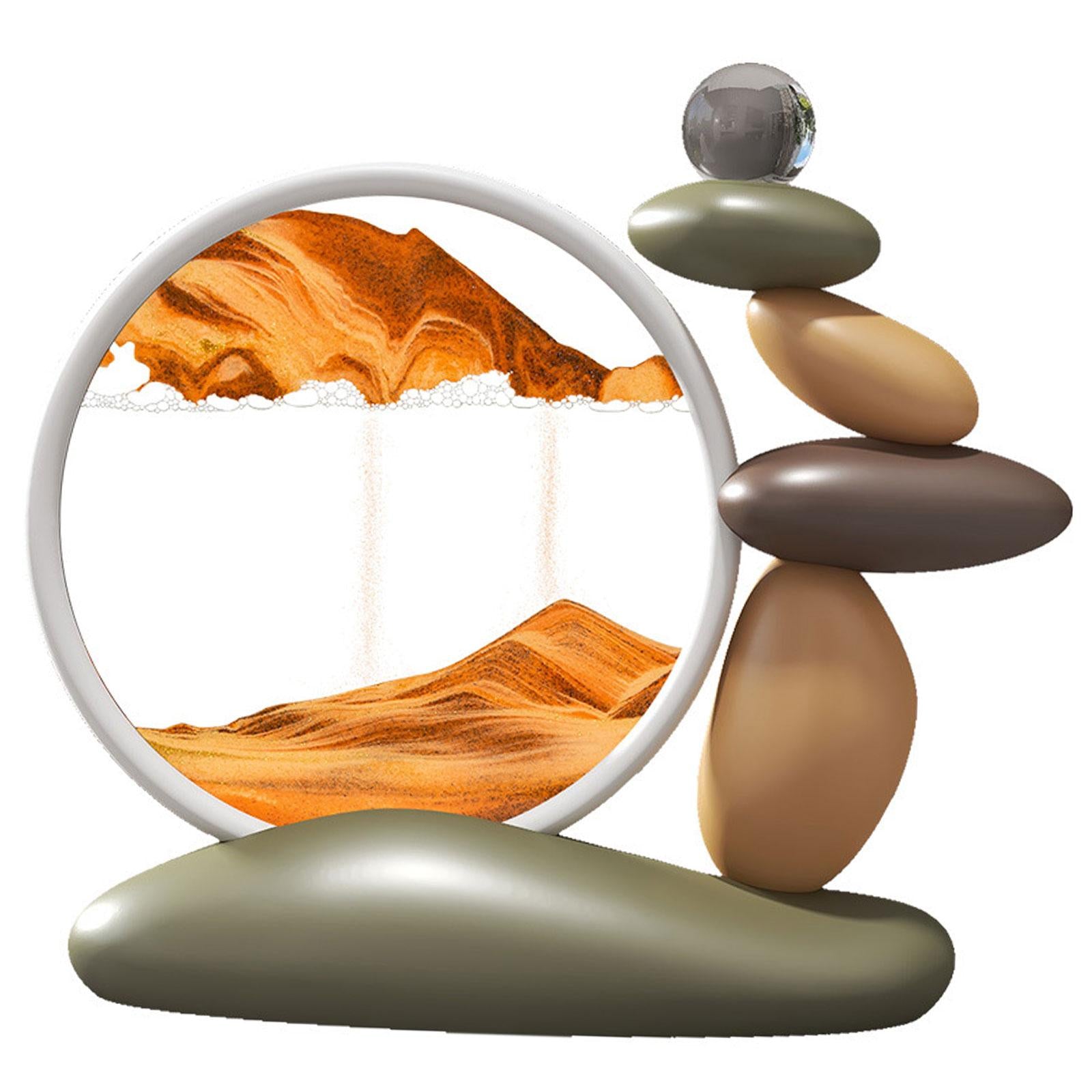 Moving Sand Art Lightweight Landscape Scene with Stones Figurine for Dresser Orange