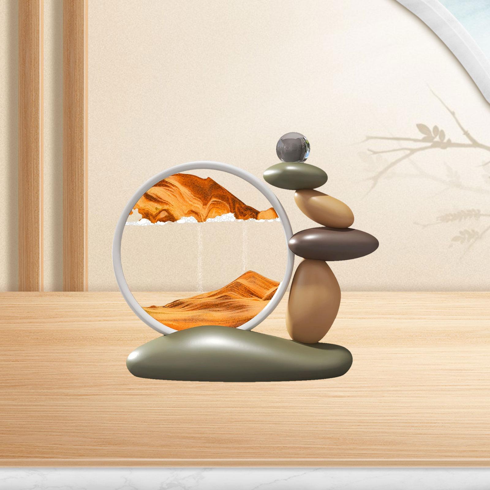Moving Sand Art Lightweight Landscape Scene with Stones Figurine for Dresser Orange