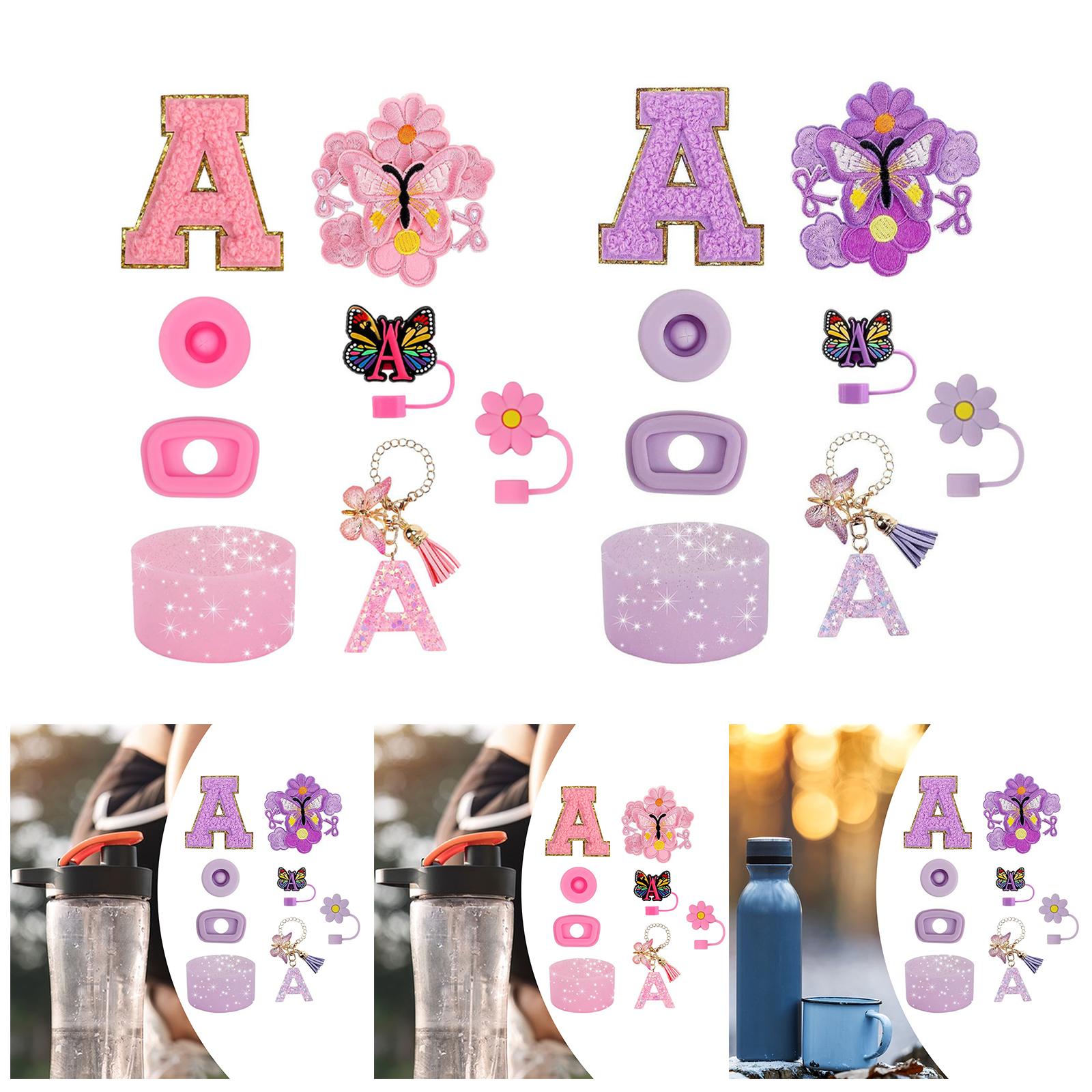 15x Cup Stickers Flower and Butterfly Stickers Cup Boot Ornament Kit Pink