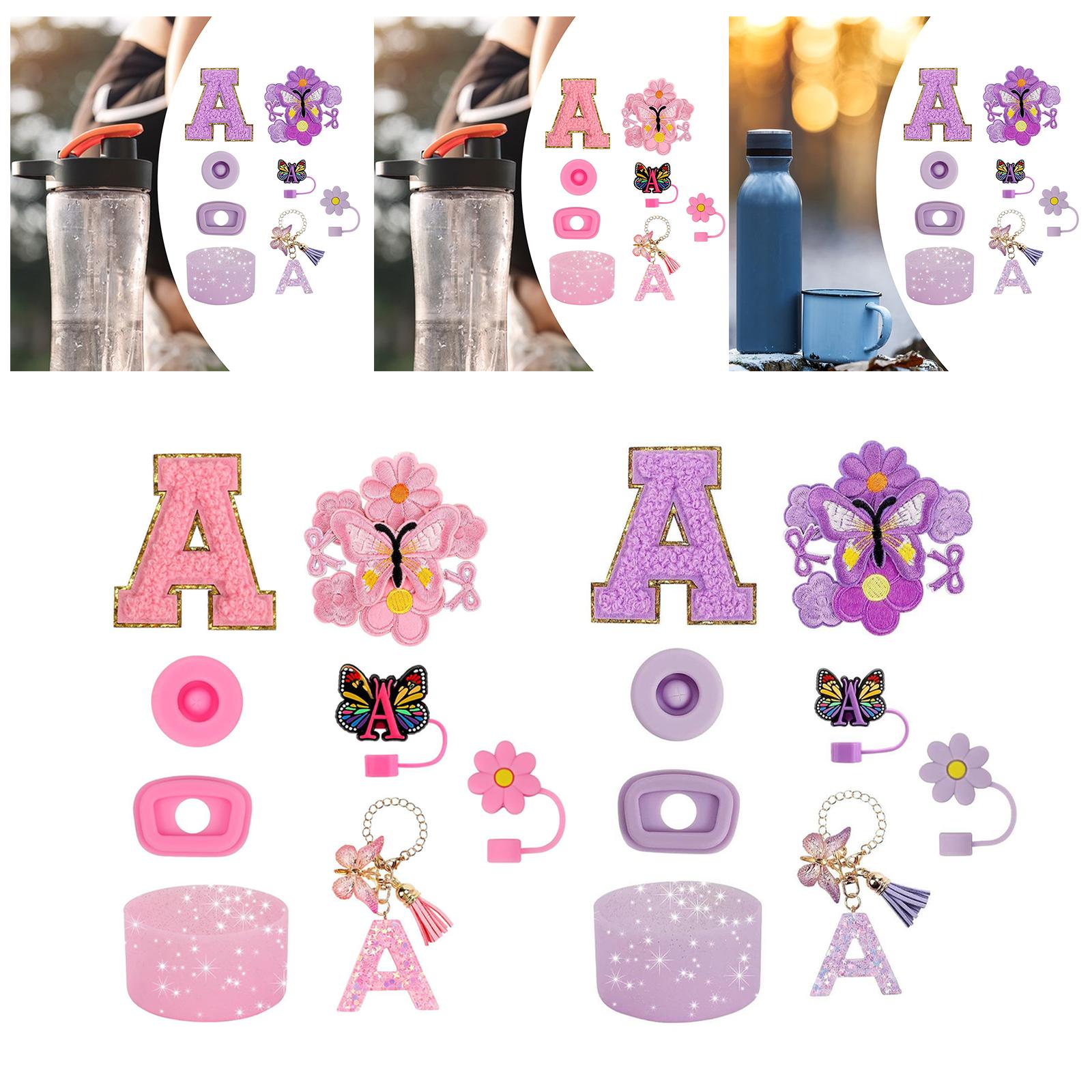 15x Cup Stickers Flower and Butterfly Stickers Cup Boot Ornament Kit Pink