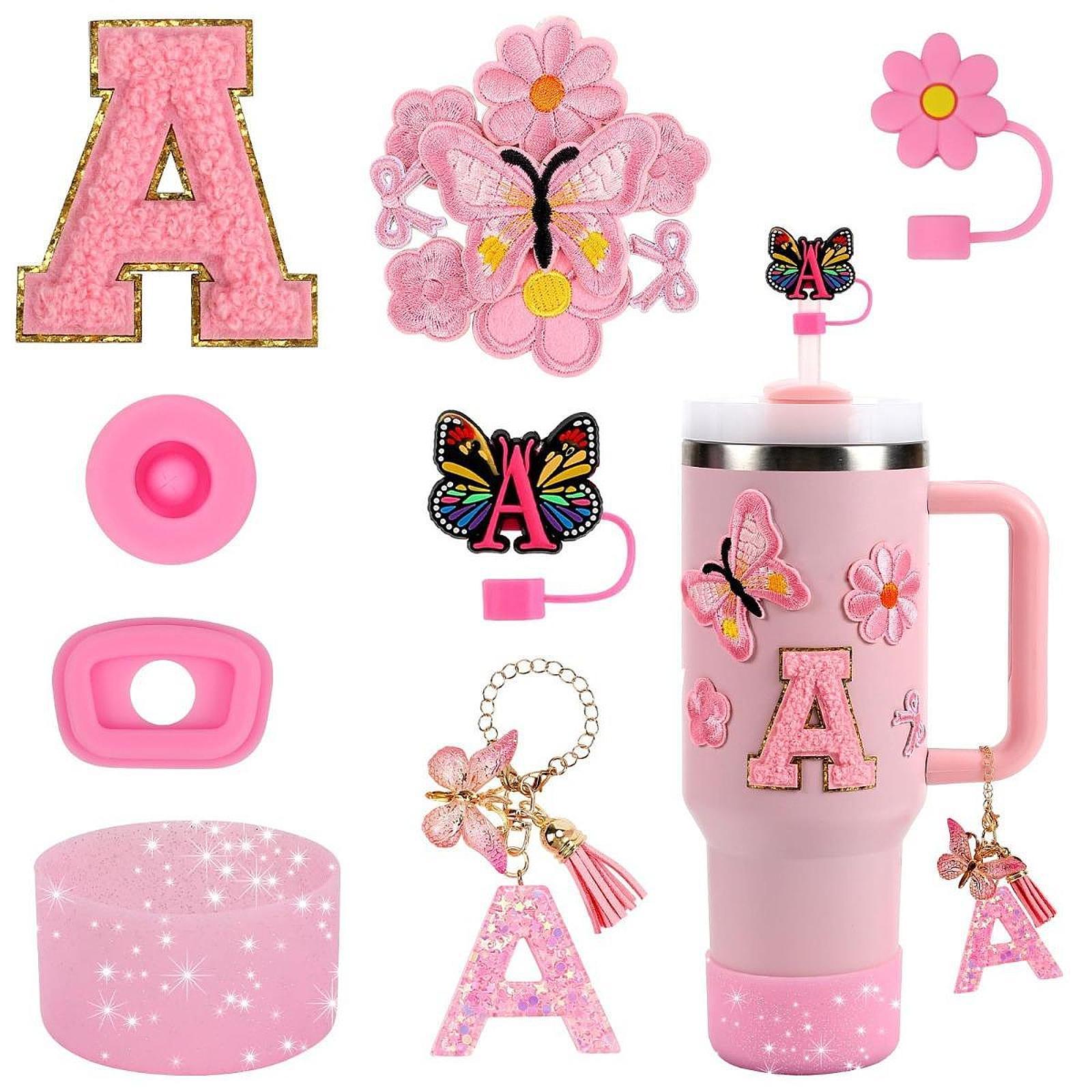 15x Cup Stickers Flower and Butterfly Stickers Cup Boot Ornament Kit Pink