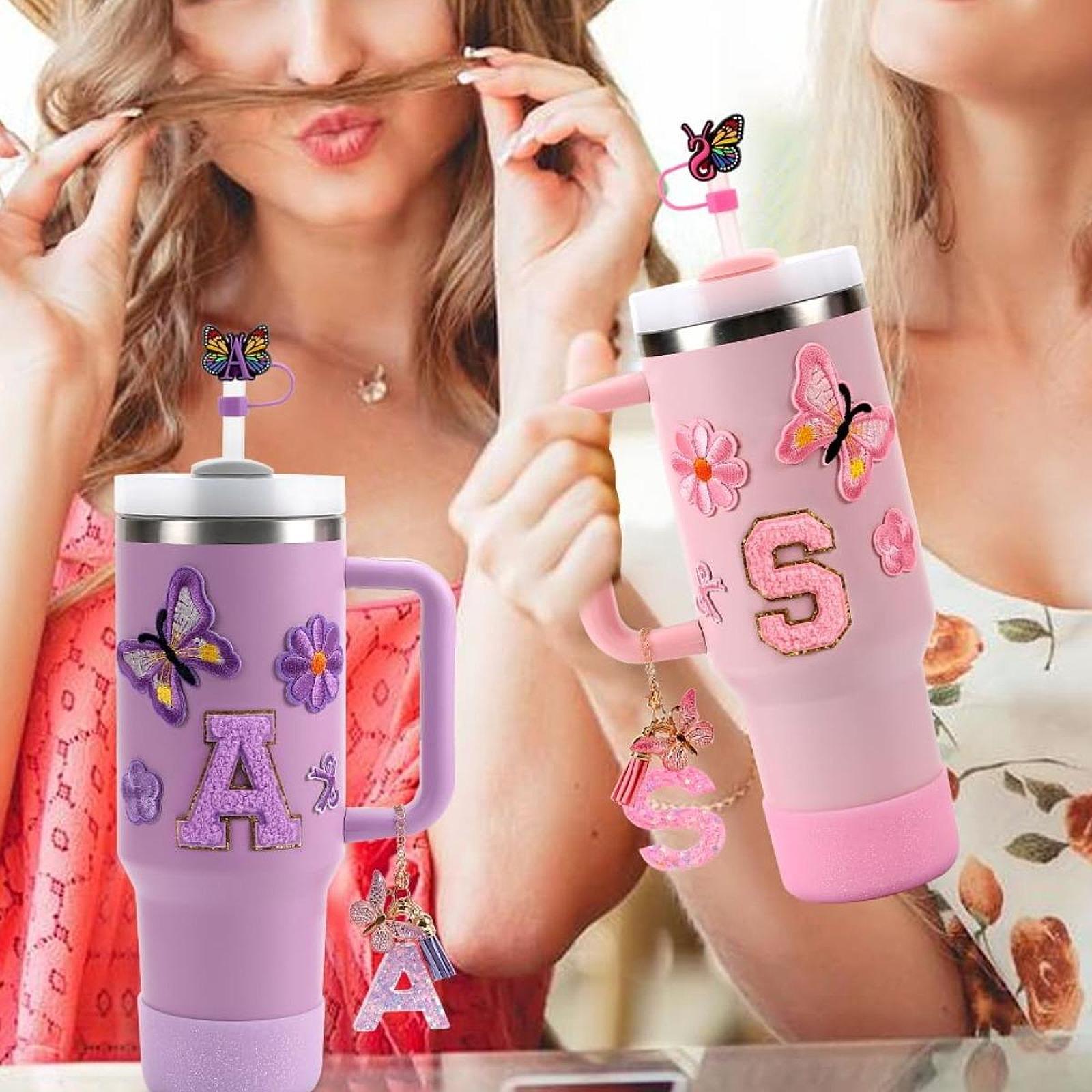 15x Cup Stickers Flower and Butterfly Stickers Cup Boot Ornament Kit Pink