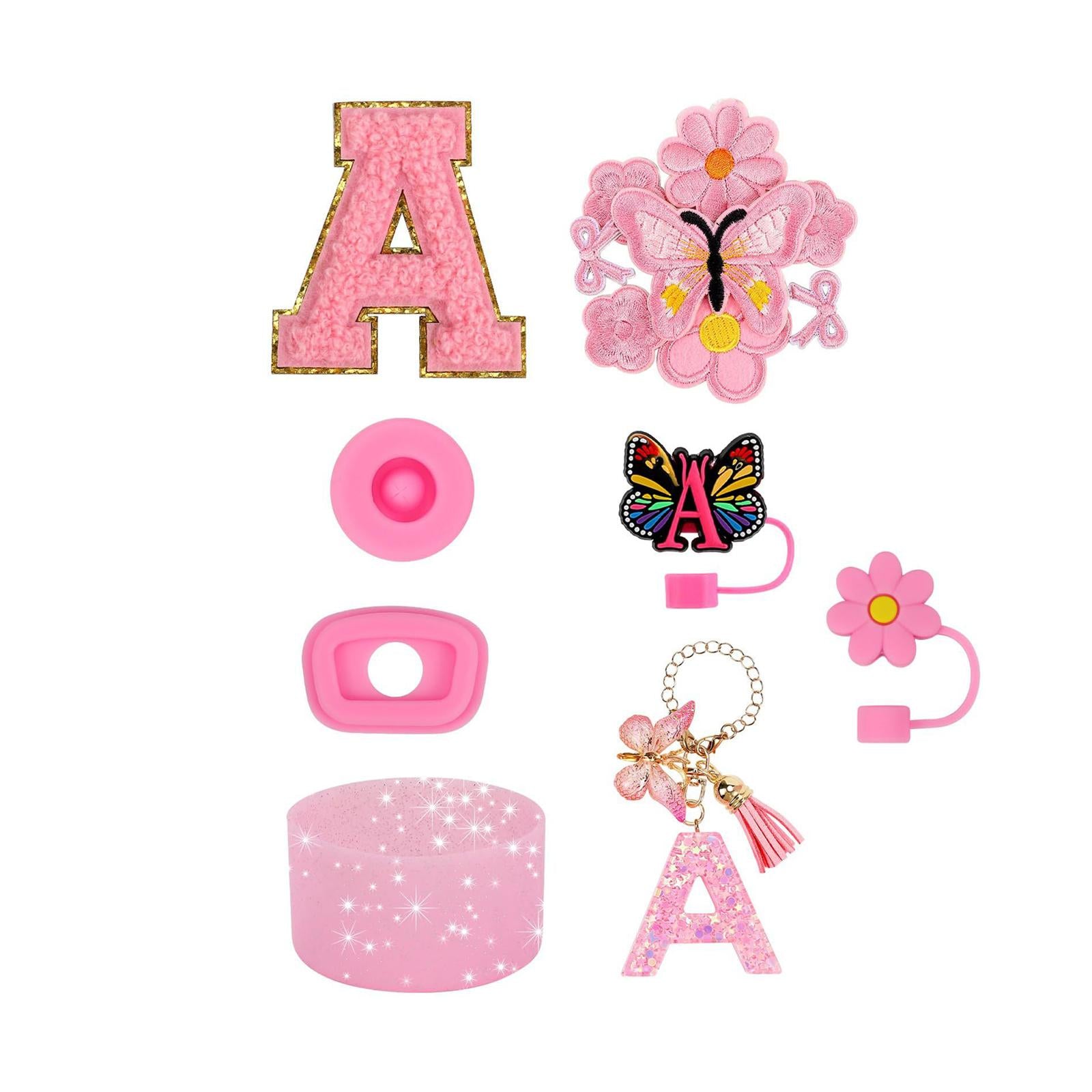 15x Cup Stickers Flower and Butterfly Stickers Cup Boot Ornament Kit Pink
