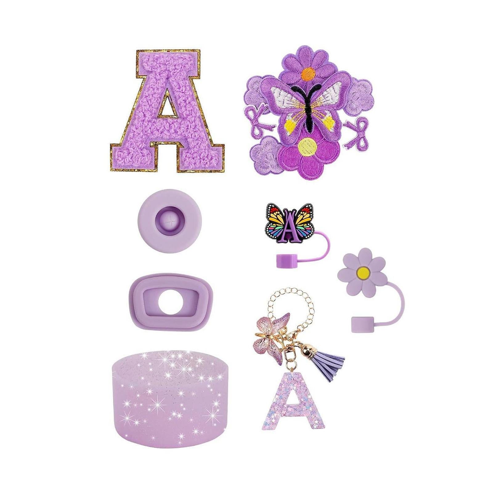 15x Cup Stickers Flower and Butterfly Stickers Cup Boot Ornament Kit Purple