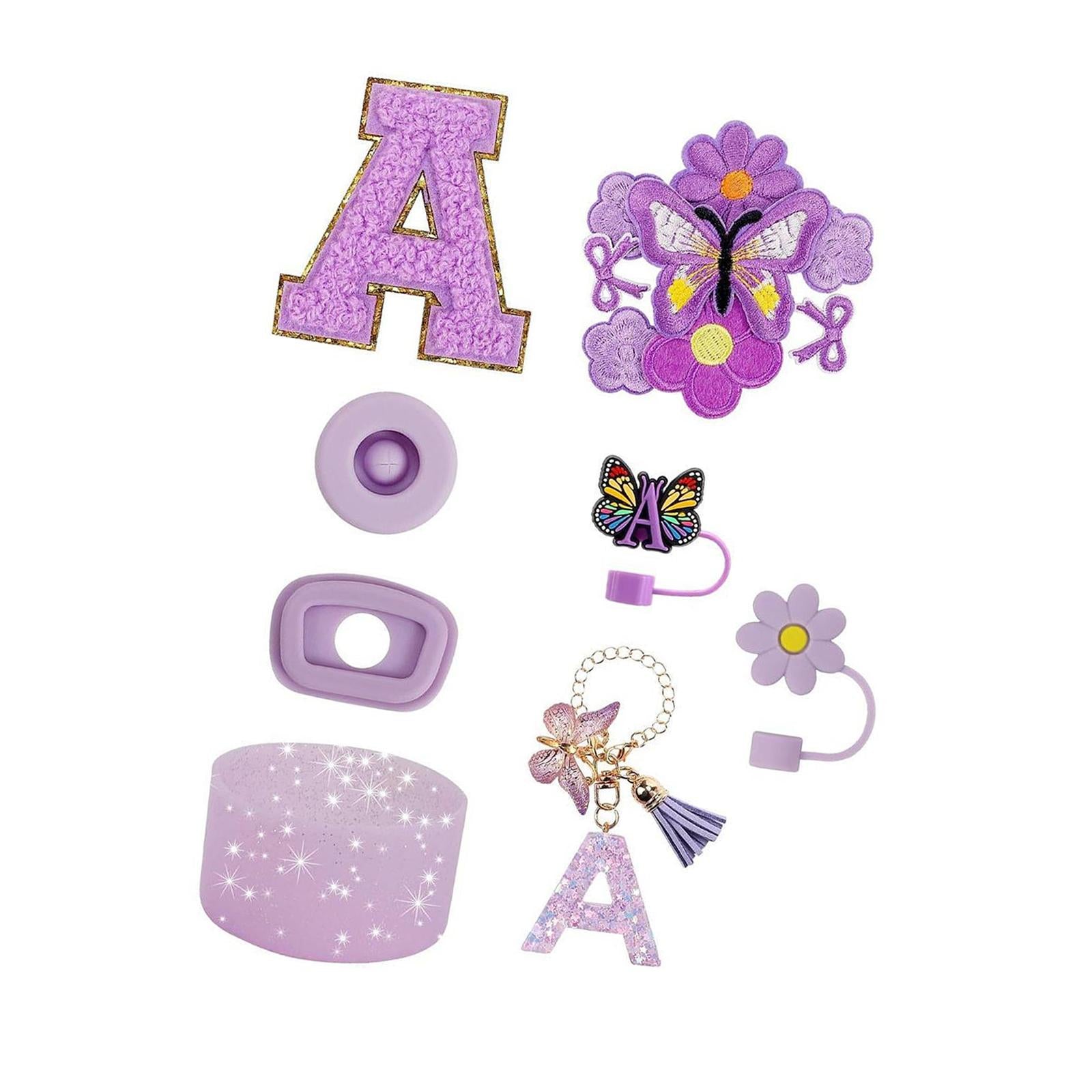 15x Cup Stickers Flower and Butterfly Stickers Cup Boot Ornament Kit Purple
