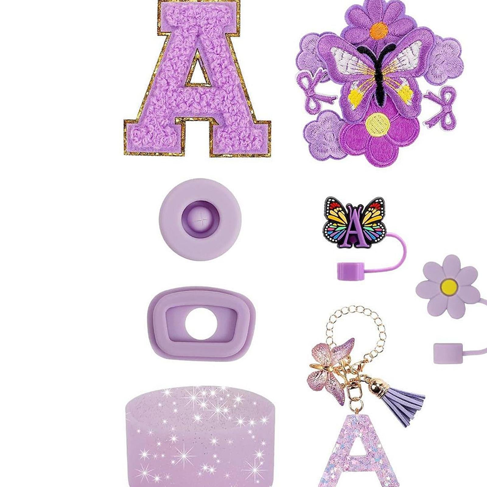 15x Cup Stickers Flower and Butterfly Stickers Cup Boot Ornament Kit Purple