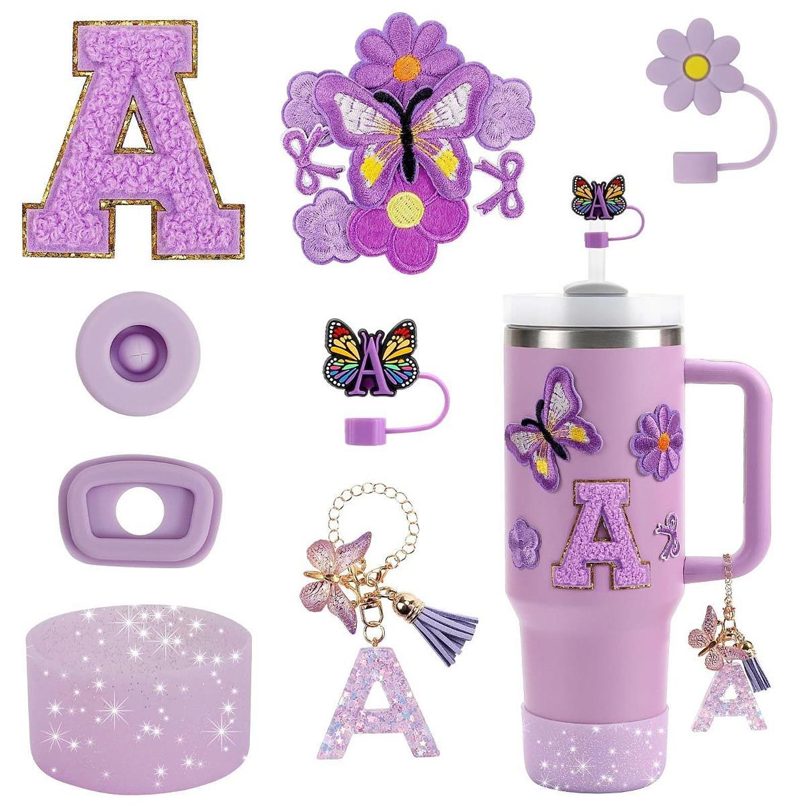 15x Cup Stickers Flower and Butterfly Stickers Cup Boot Ornament Kit Purple