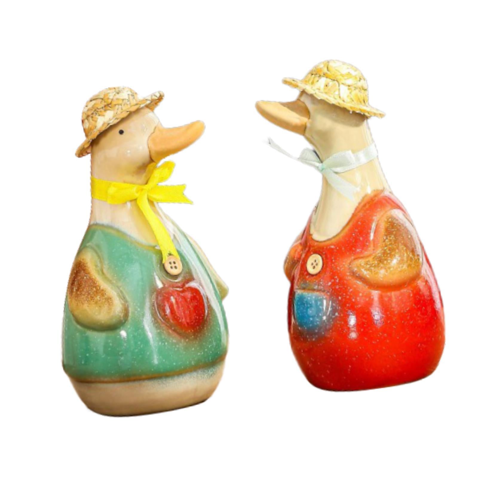 2x Ceramic Duck Statues Waterproof Artwork for TV Cabinet Indoor Living Room