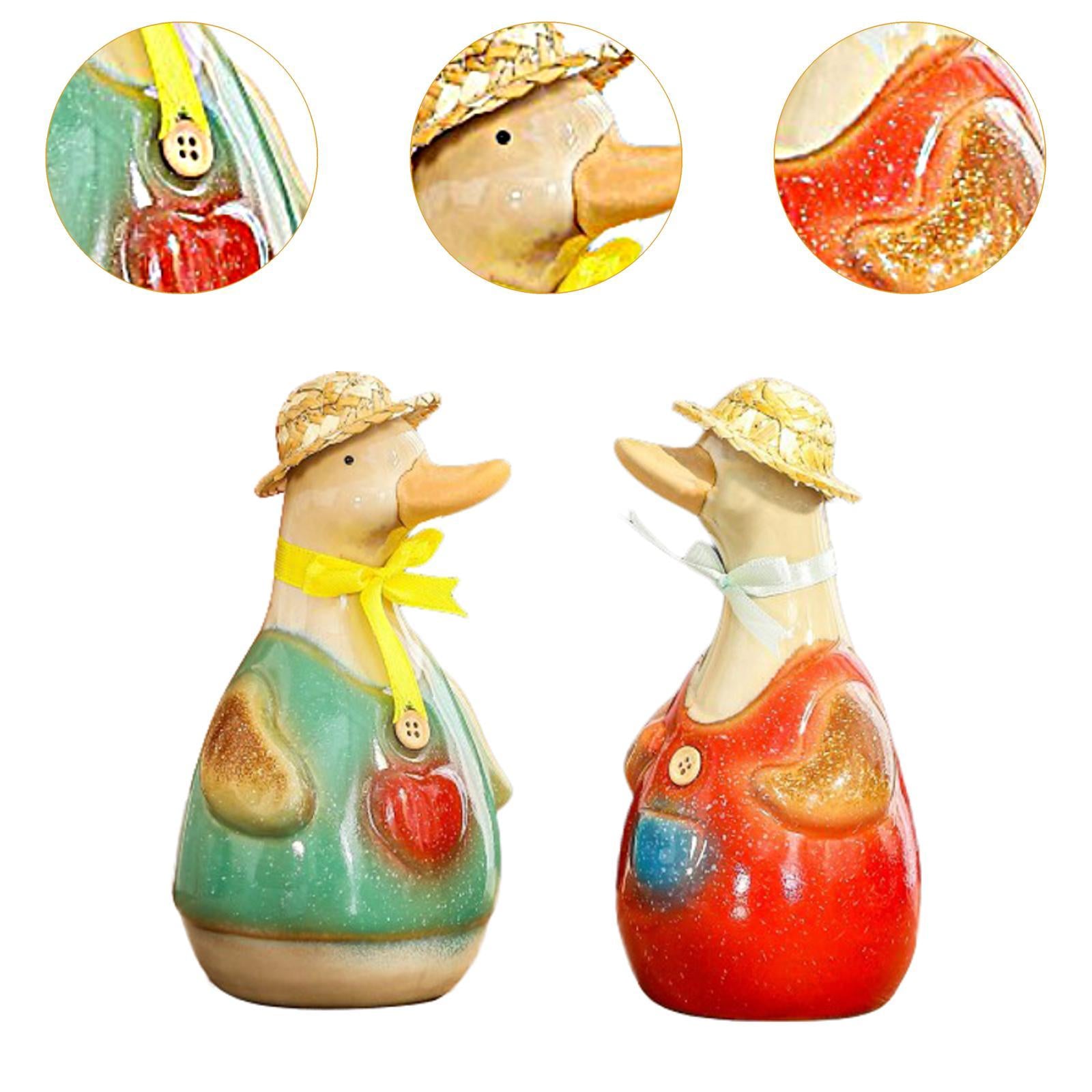 2x Ceramic Duck Statues Waterproof Artwork for TV Cabinet Indoor Living Room