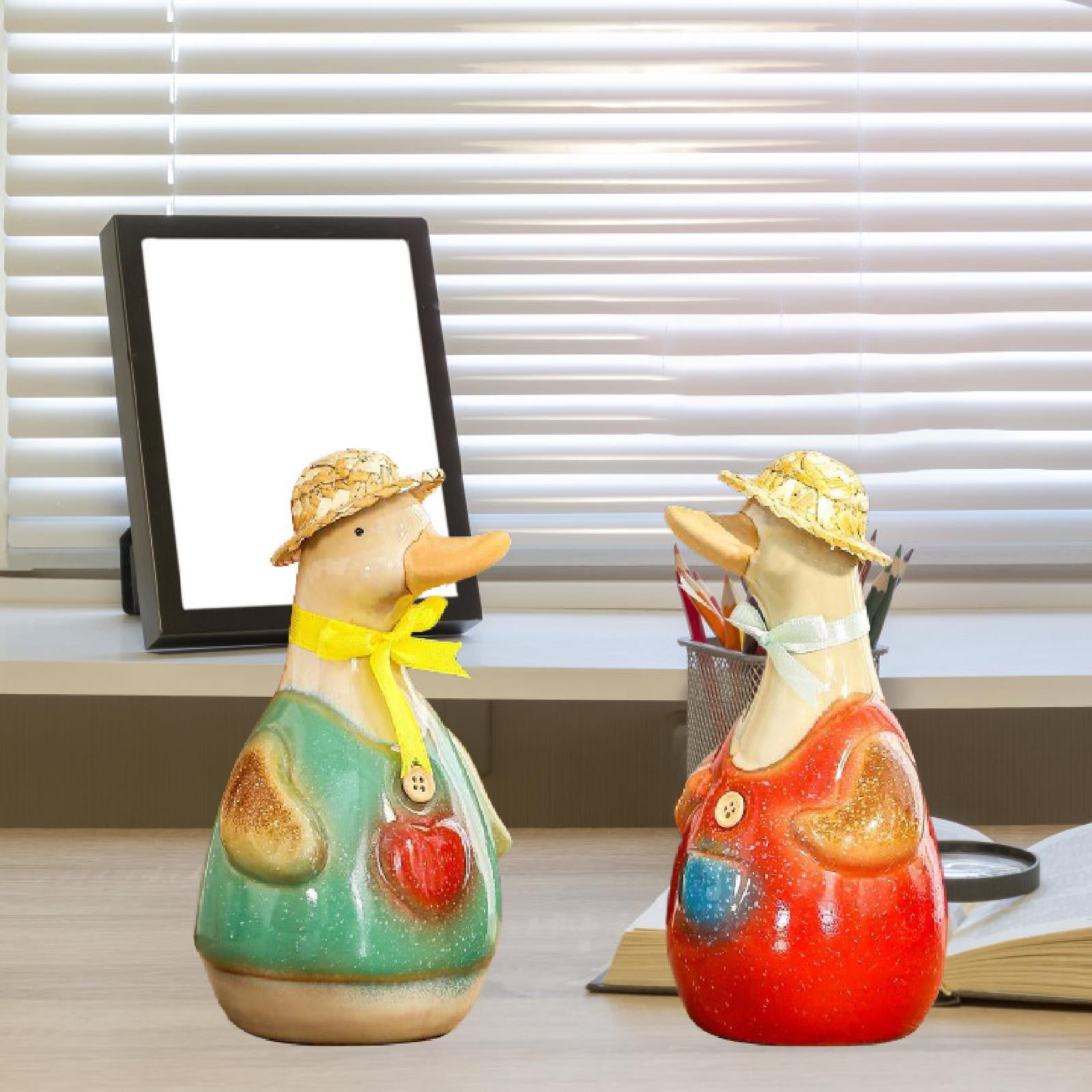 2x Ceramic Duck Statues Waterproof Artwork for TV Cabinet Indoor Living Room