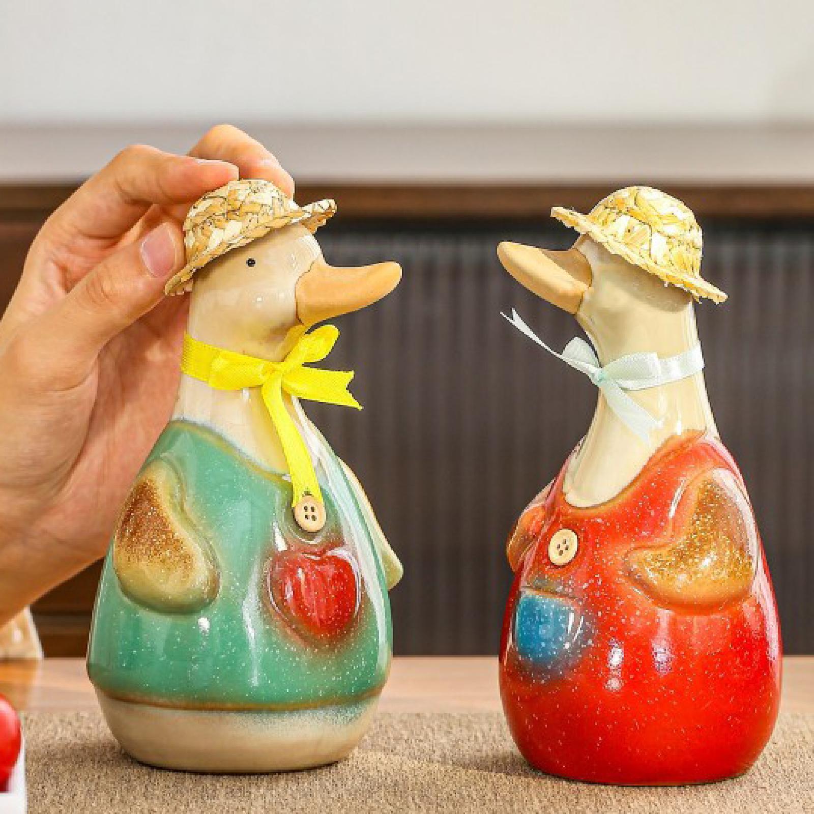 2x Ceramic Duck Statues Waterproof Artwork for TV Cabinet Indoor Living Room
