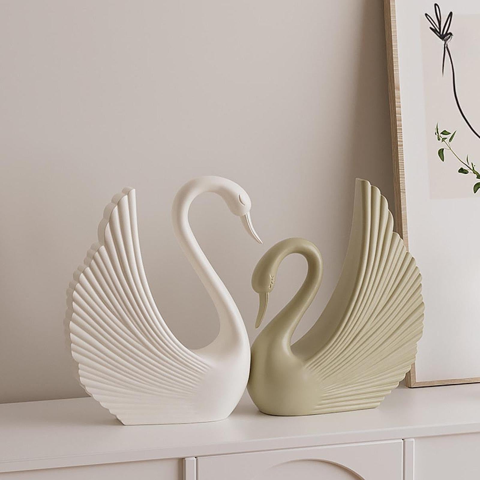 Swan Statue Decorative Crafts Realistic Figurine for Party Living Room Shelf White Green