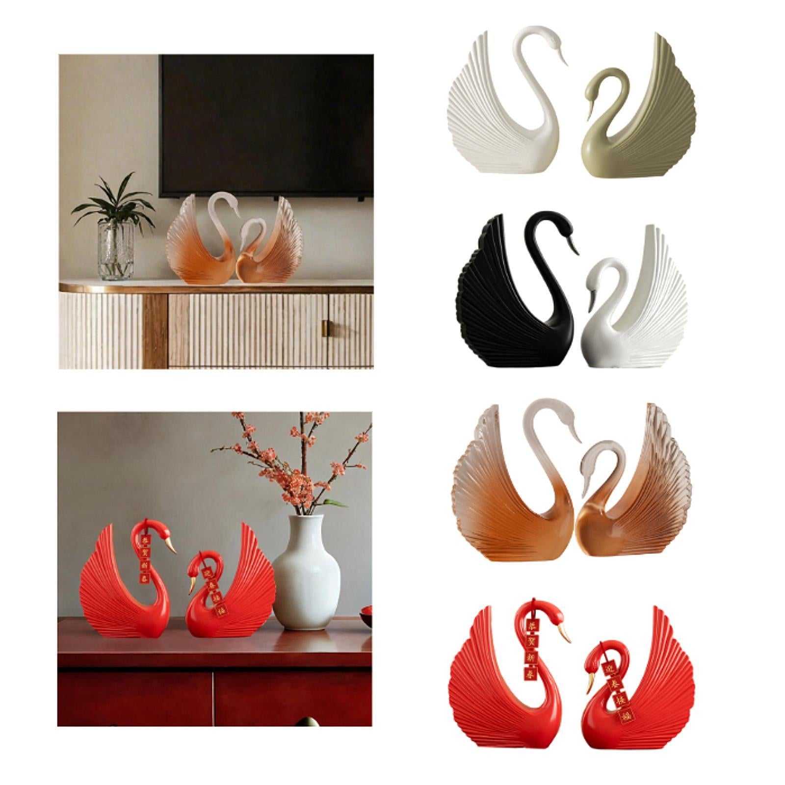 Swan Statue Decorative Crafts Realistic Figurine for Party Living Room Shelf White Green
