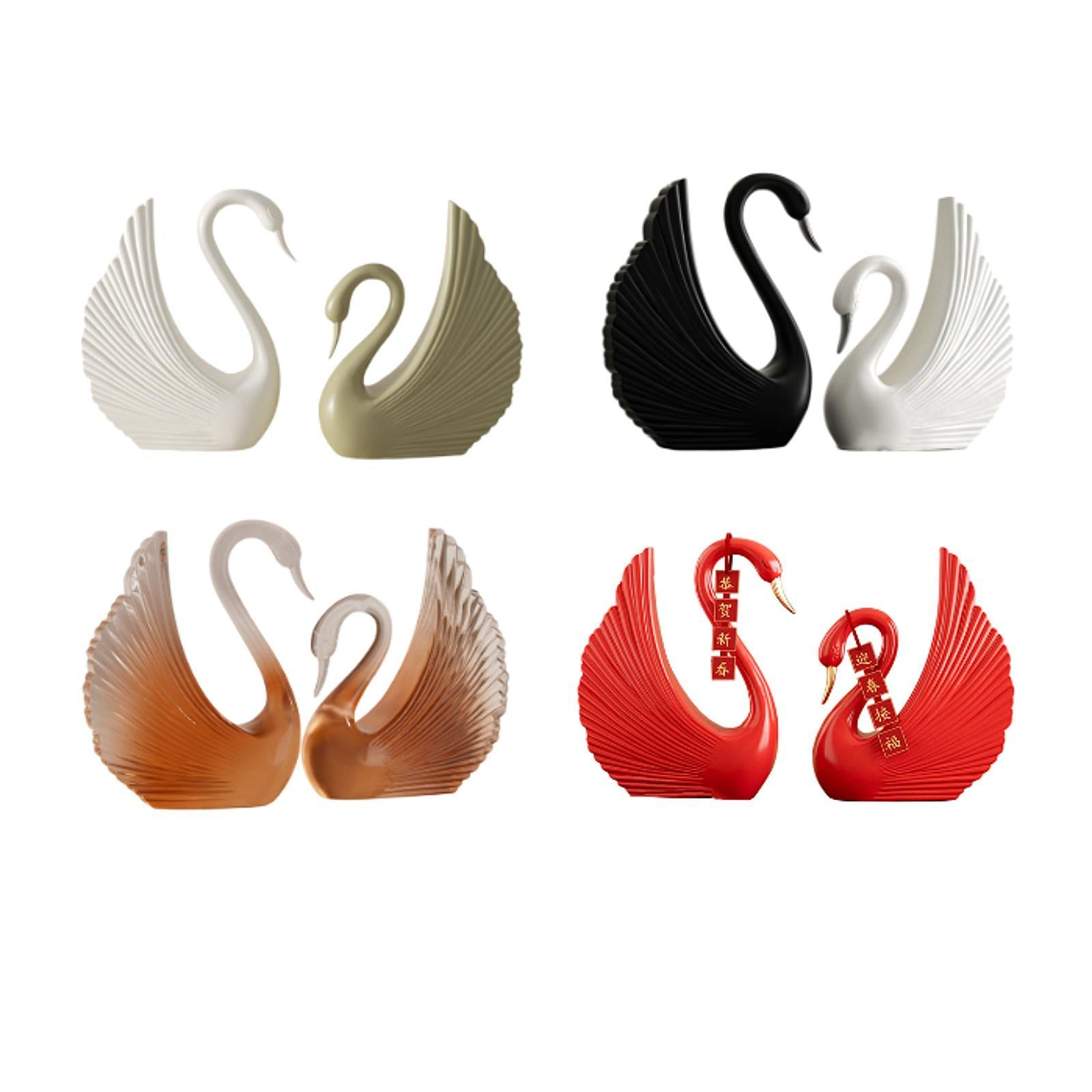 Swan Statue Decorative Crafts Realistic Figurine for Party Living Room Shelf White Green