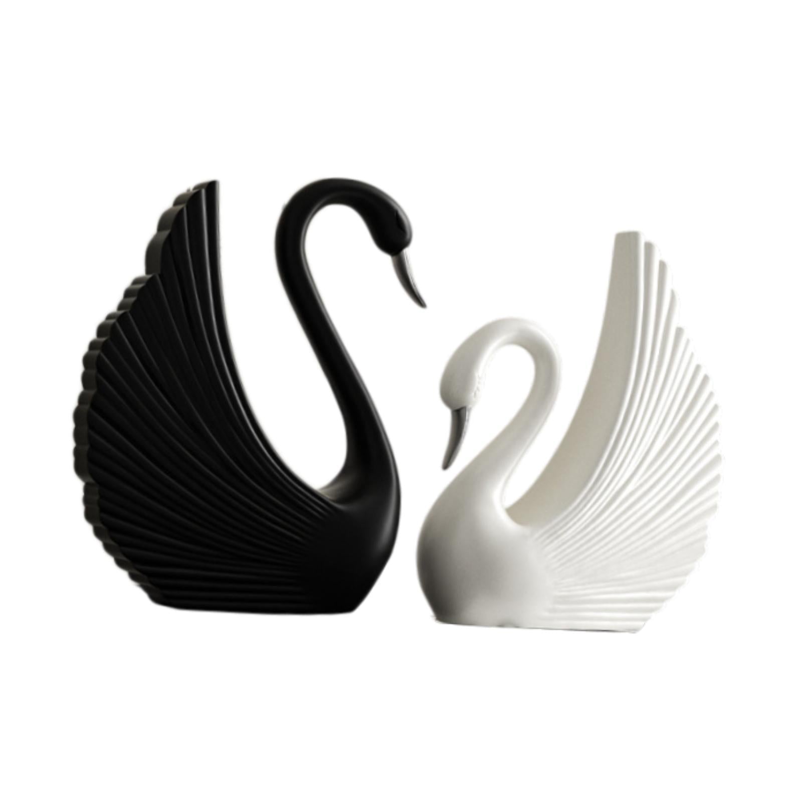 Swan Statue Decorative Crafts Realistic Figurine for Party Living Room Shelf Black White