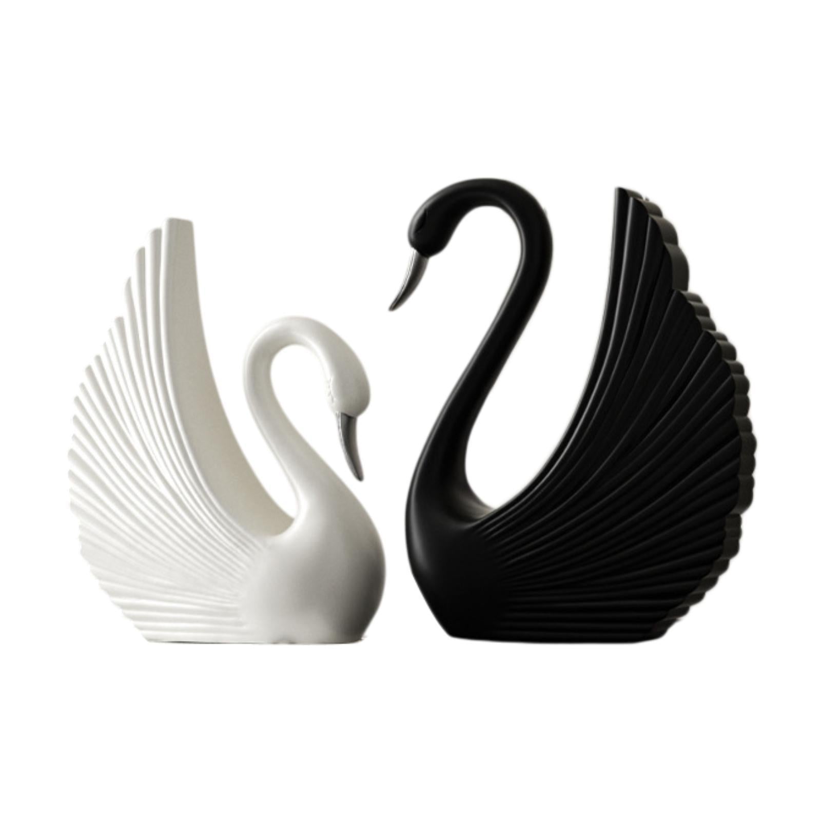 Swan Statue Decorative Crafts Realistic Figurine for Party Living Room Shelf Black White