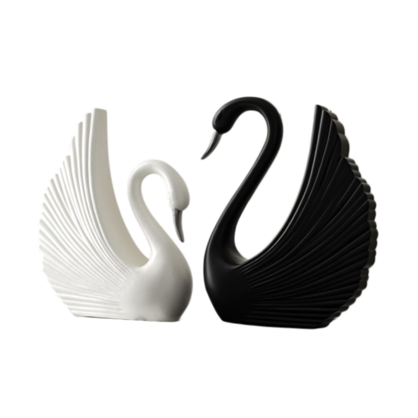 Swan Statue Decorative Crafts Realistic Figurine for Party Living Room Shelf Black White