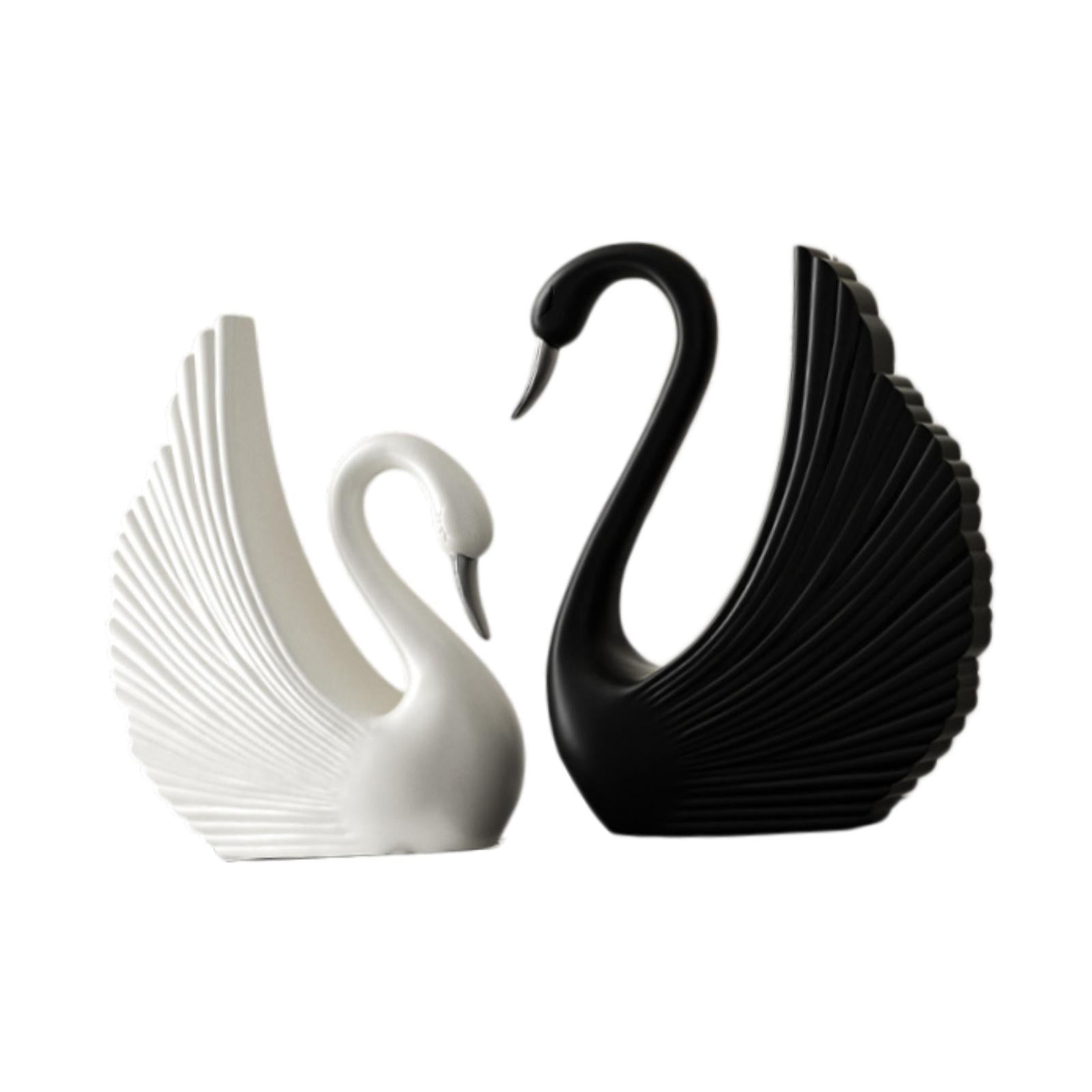 Swan Statue Decorative Crafts Realistic Figurine for Party Living Room Shelf Black White