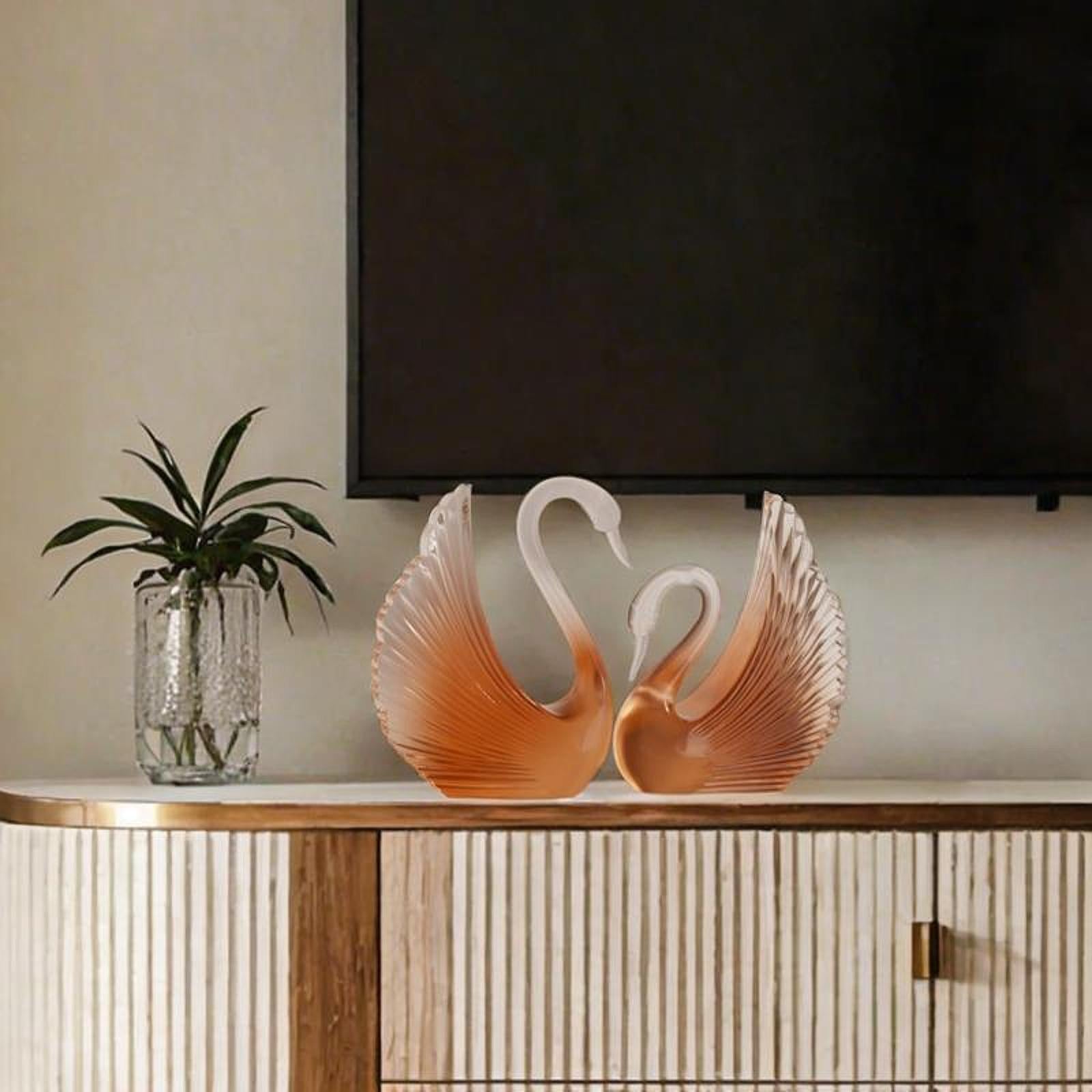 Swan Statue Decorative Crafts Realistic Figurine for Party Living Room Shelf Orange
