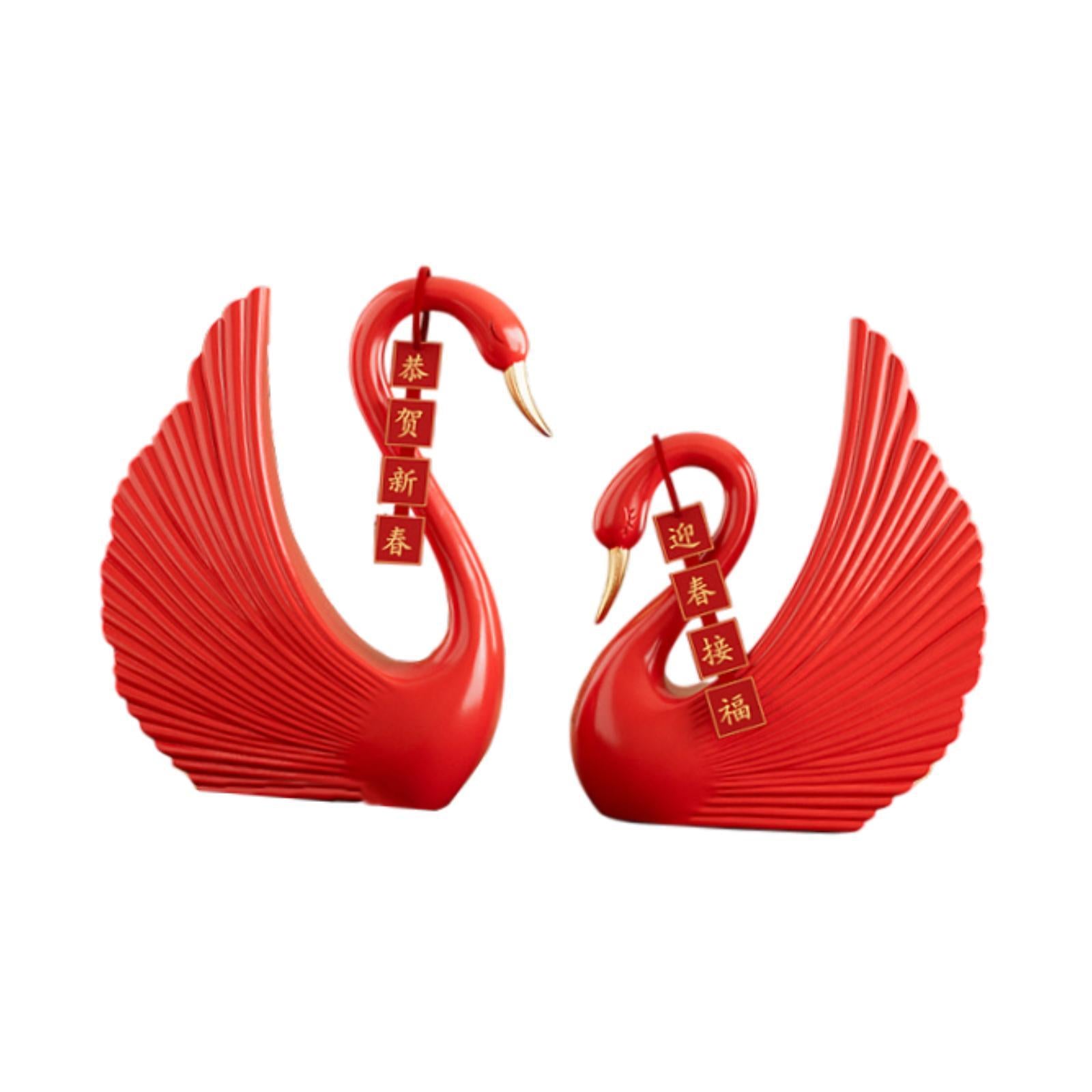 Swan Statue Decorative Crafts Realistic Figurine for Party Living Room Shelf Red