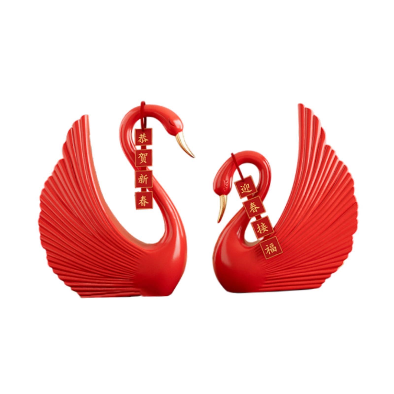 Swan Statue Decorative Crafts Realistic Figurine for Party Living Room Shelf Red