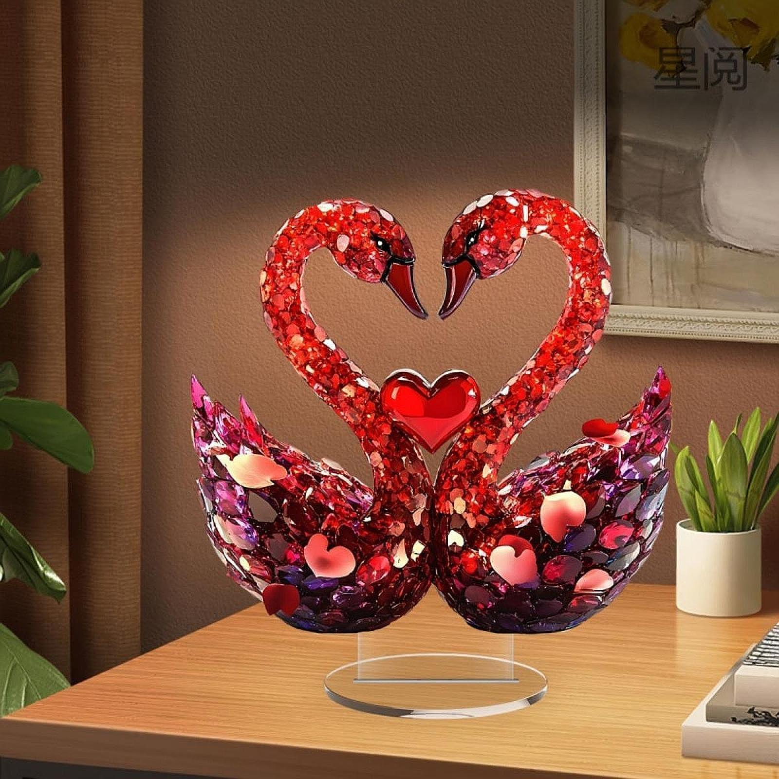 Romantic Love Swan Ornament 2D Flat Acrylic Desktop Sign for Cafe Study Room