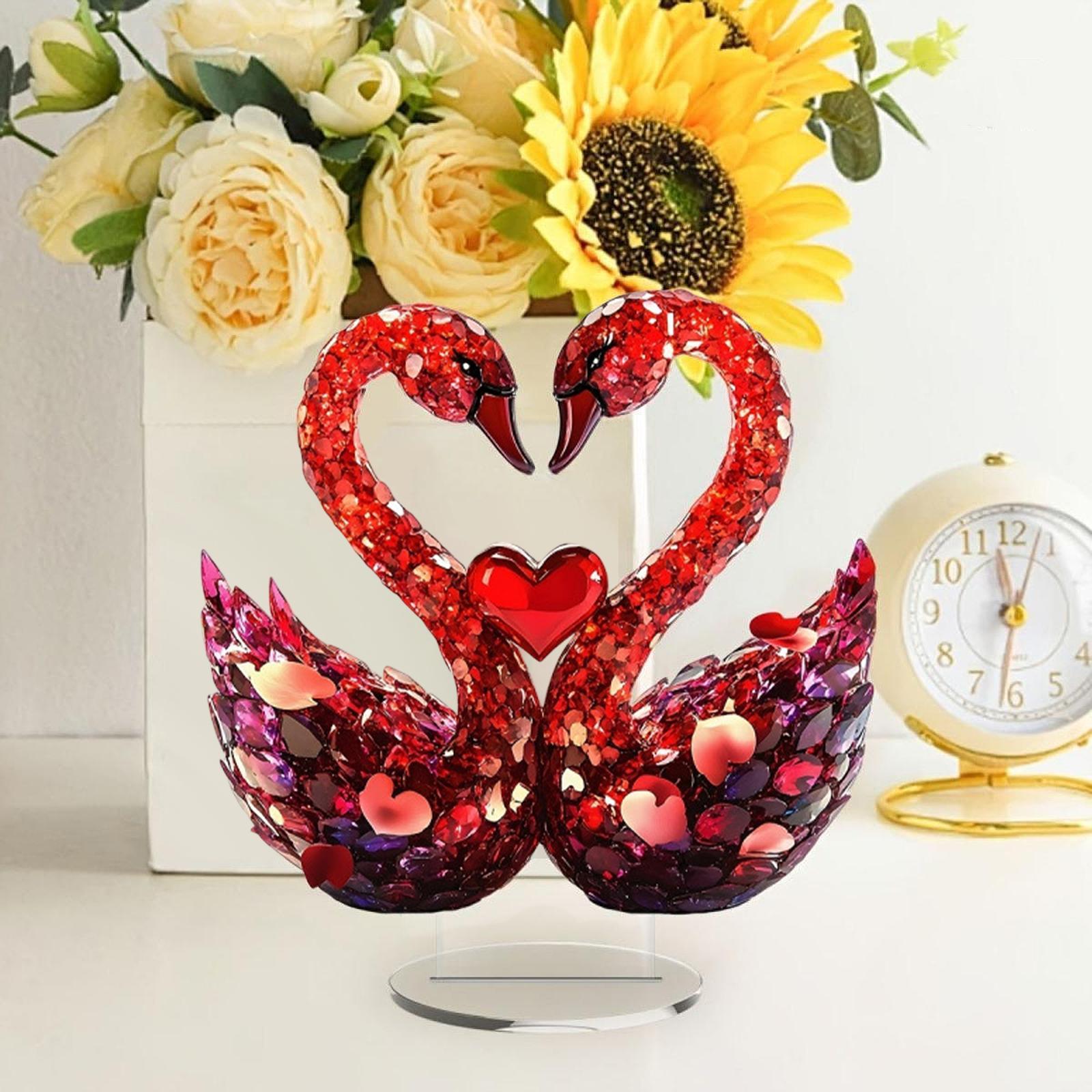 Romantic Love Swan Ornament 2D Flat Acrylic Desktop Sign for Cafe Study Room